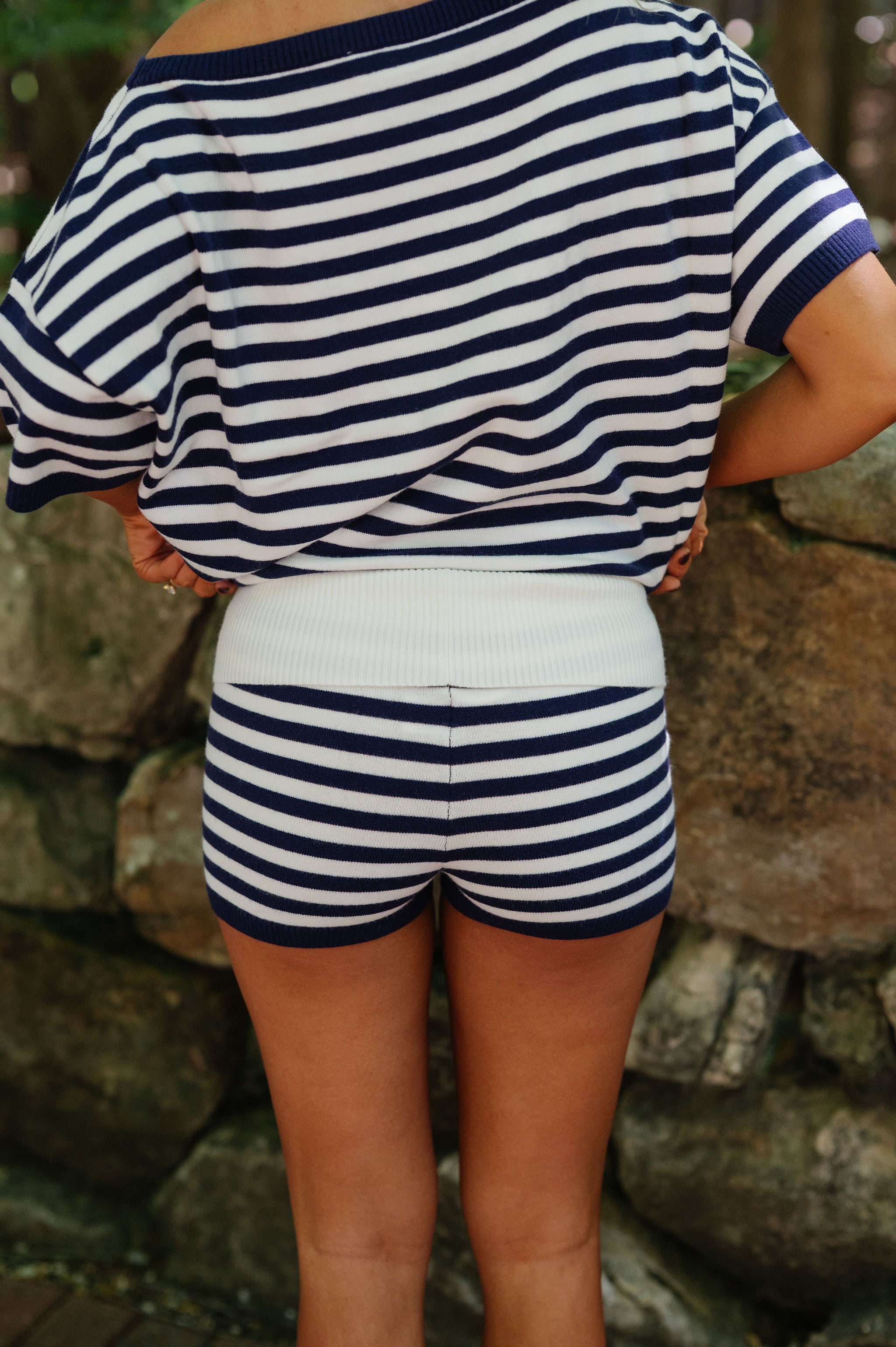 Stassi Stripe Knit Set-Off White/Navy