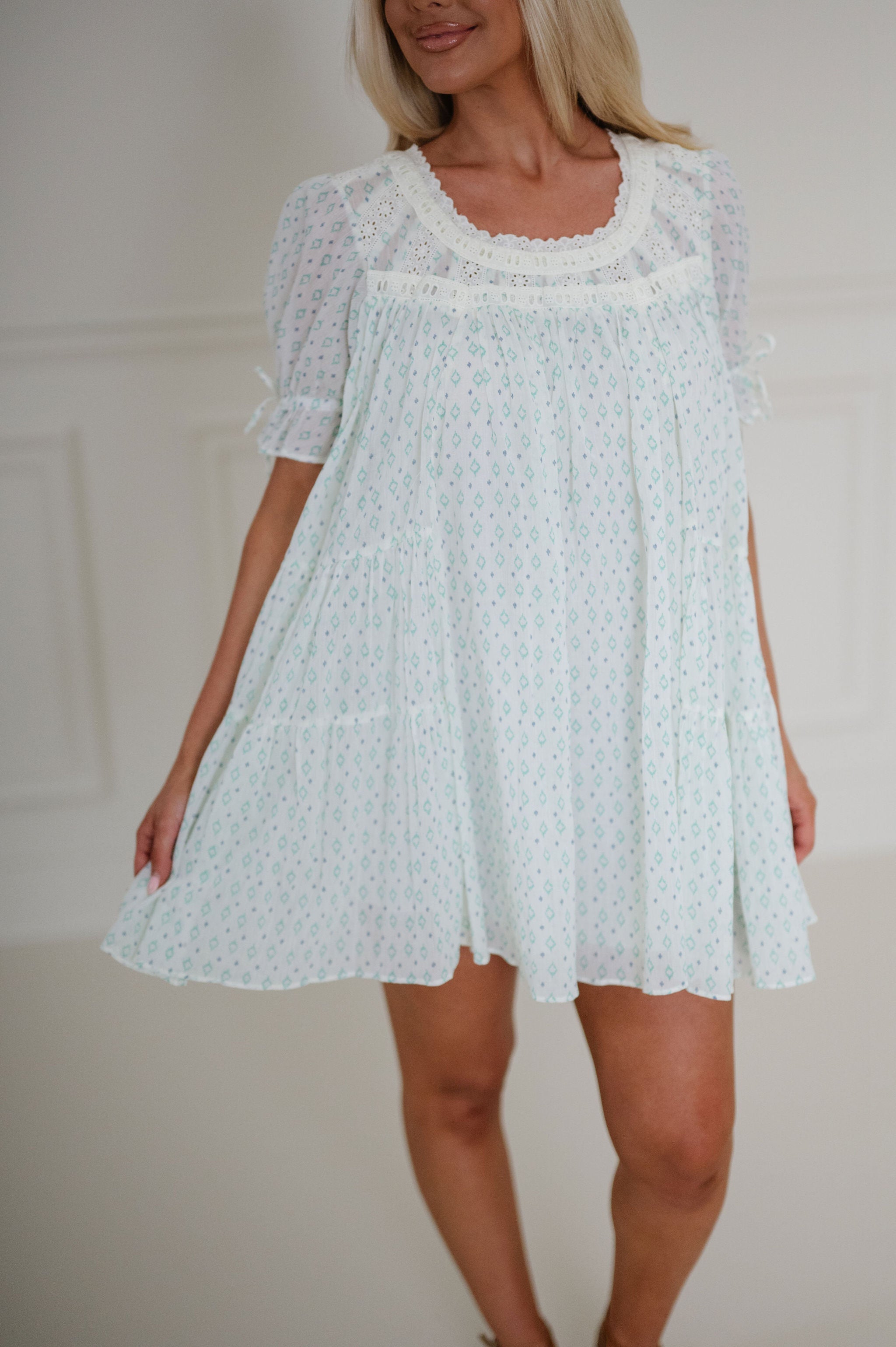 Emma Puff Sleeve Mini Dress-Blue