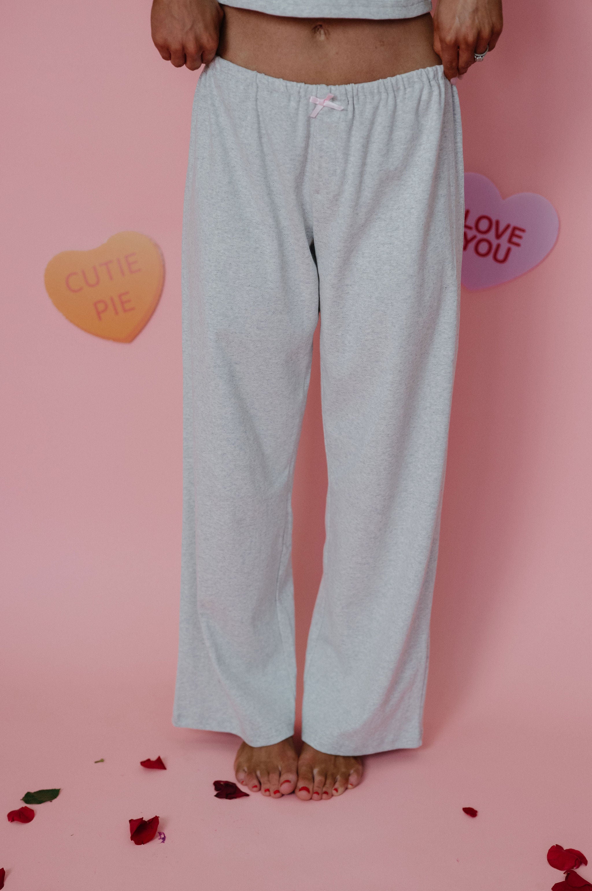 Ryan Pointelle Pants Set-Heather Grey