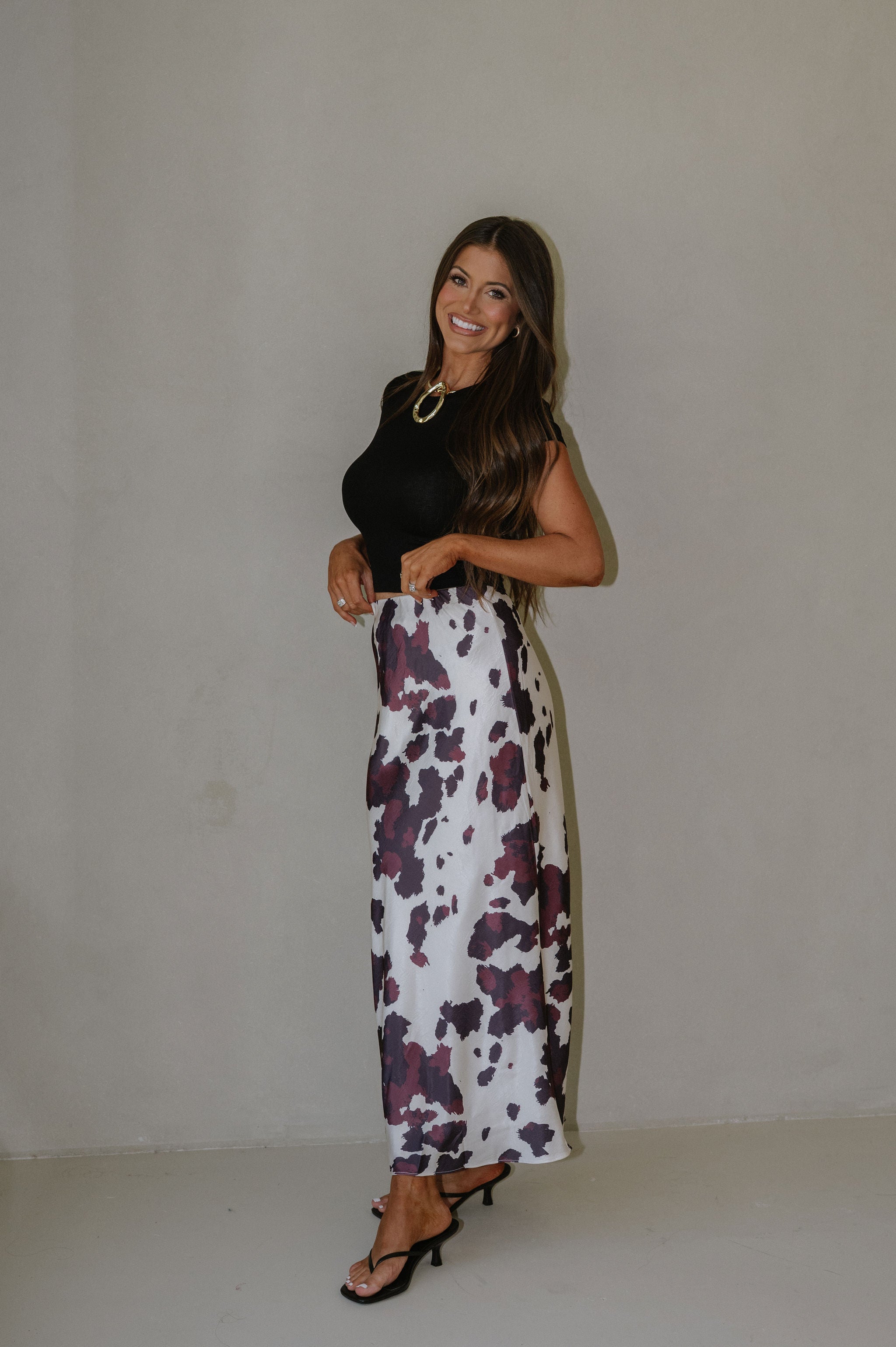 Animal Print Midi Skirt-Cream