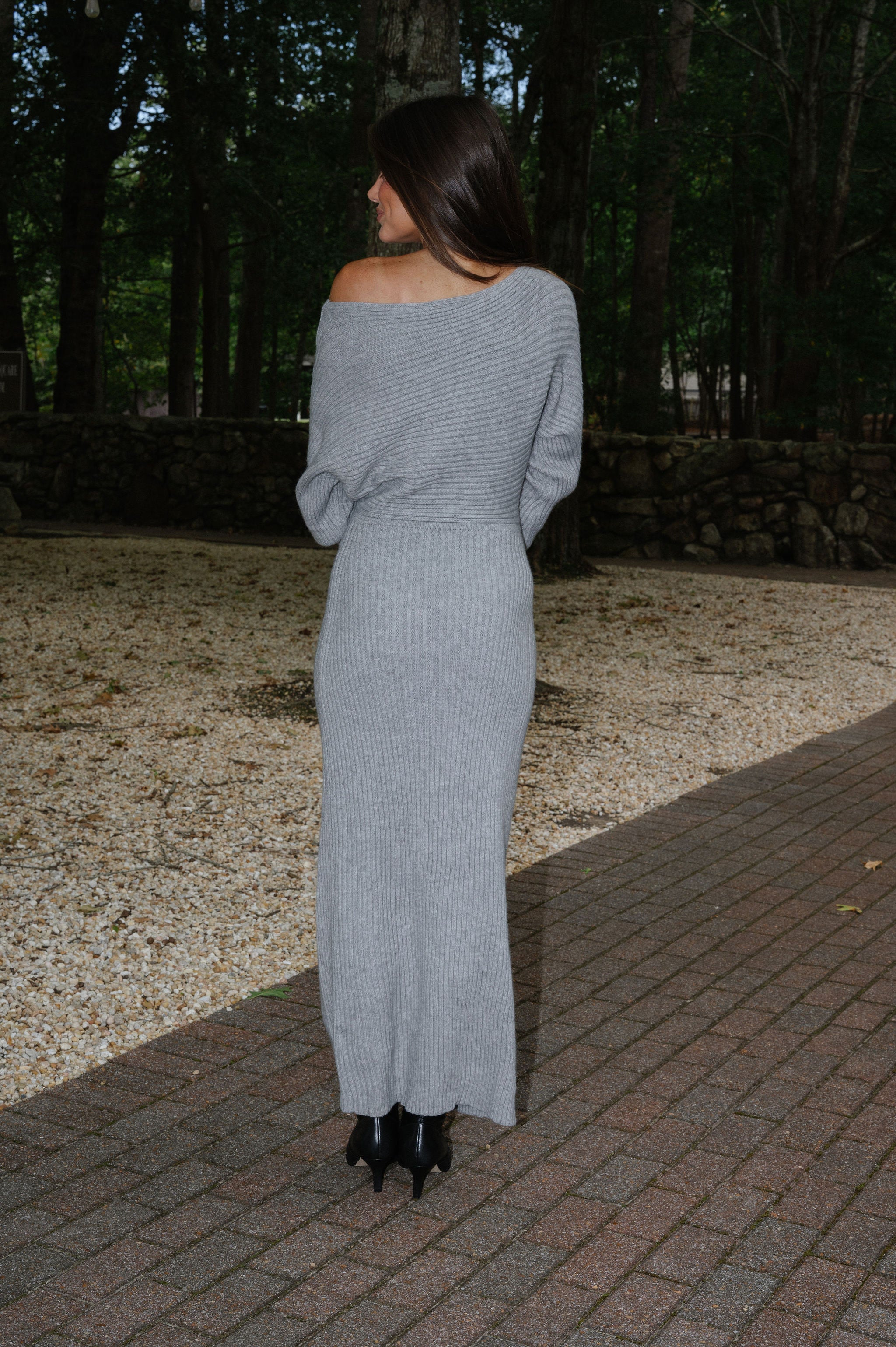 Covens Sweater Knit Midi Dress-Heather Grey