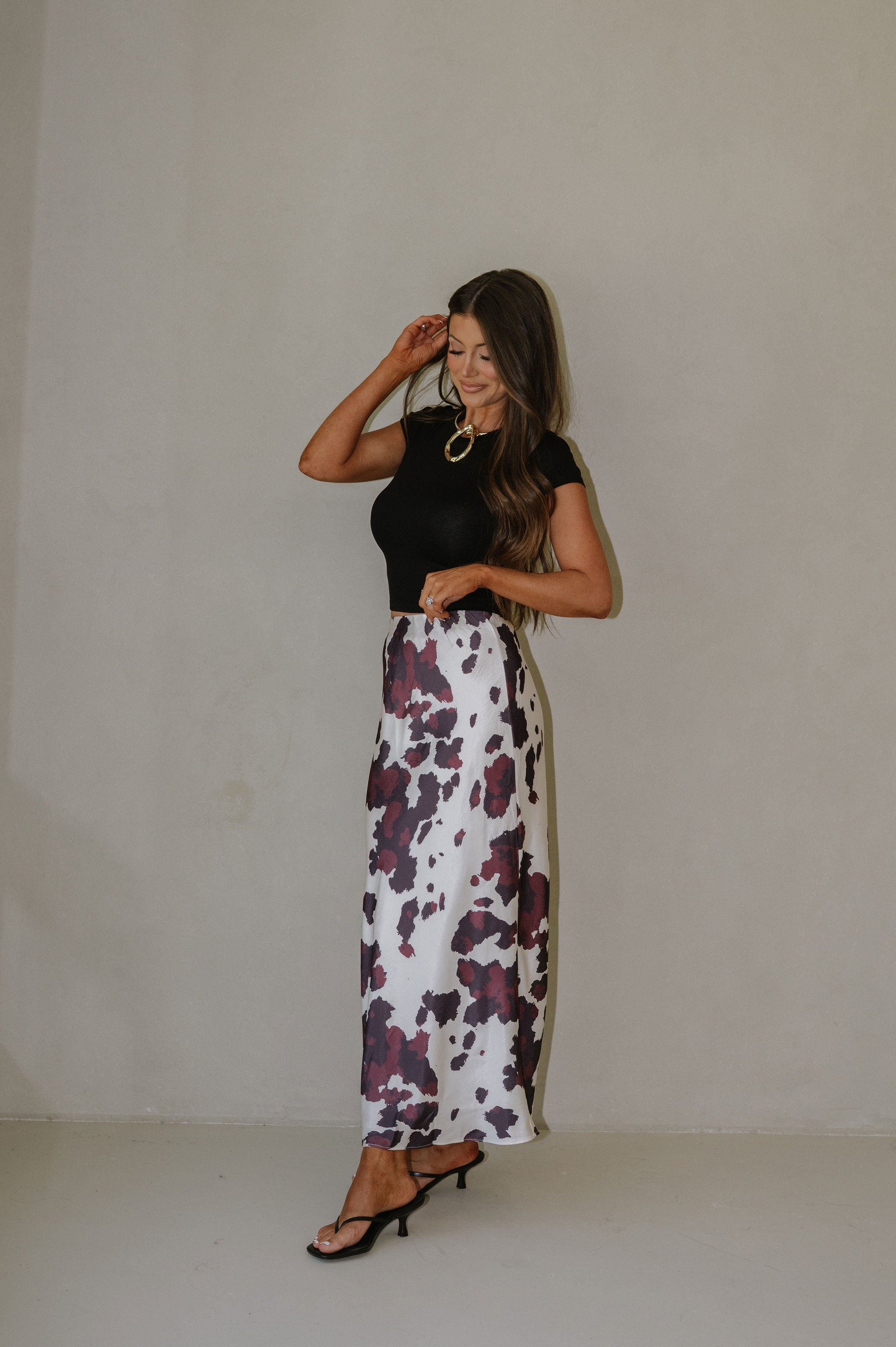 Animal Print Midi Skirt-Cream