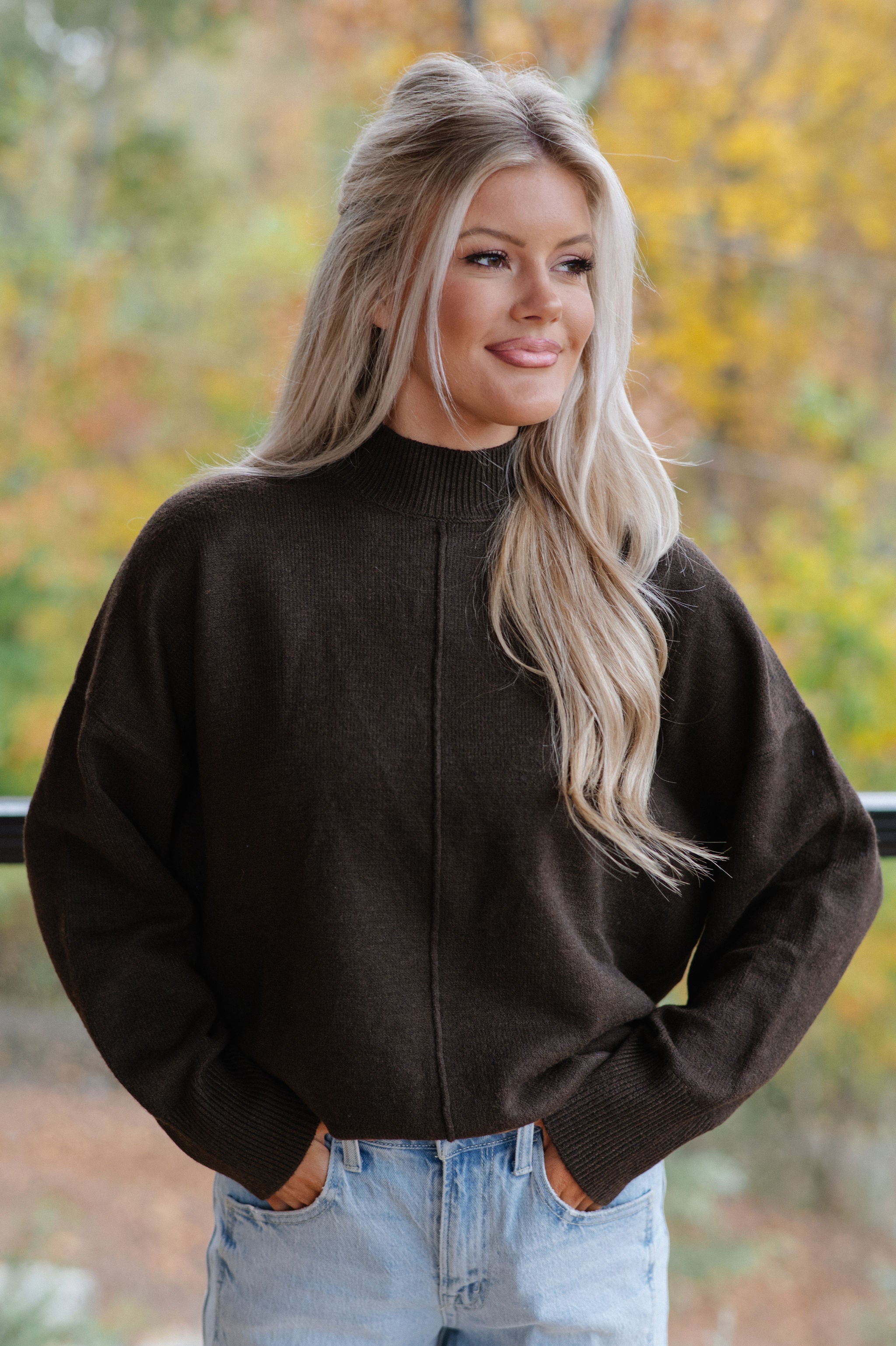 Ansley Mock Neck Sweater-Brown