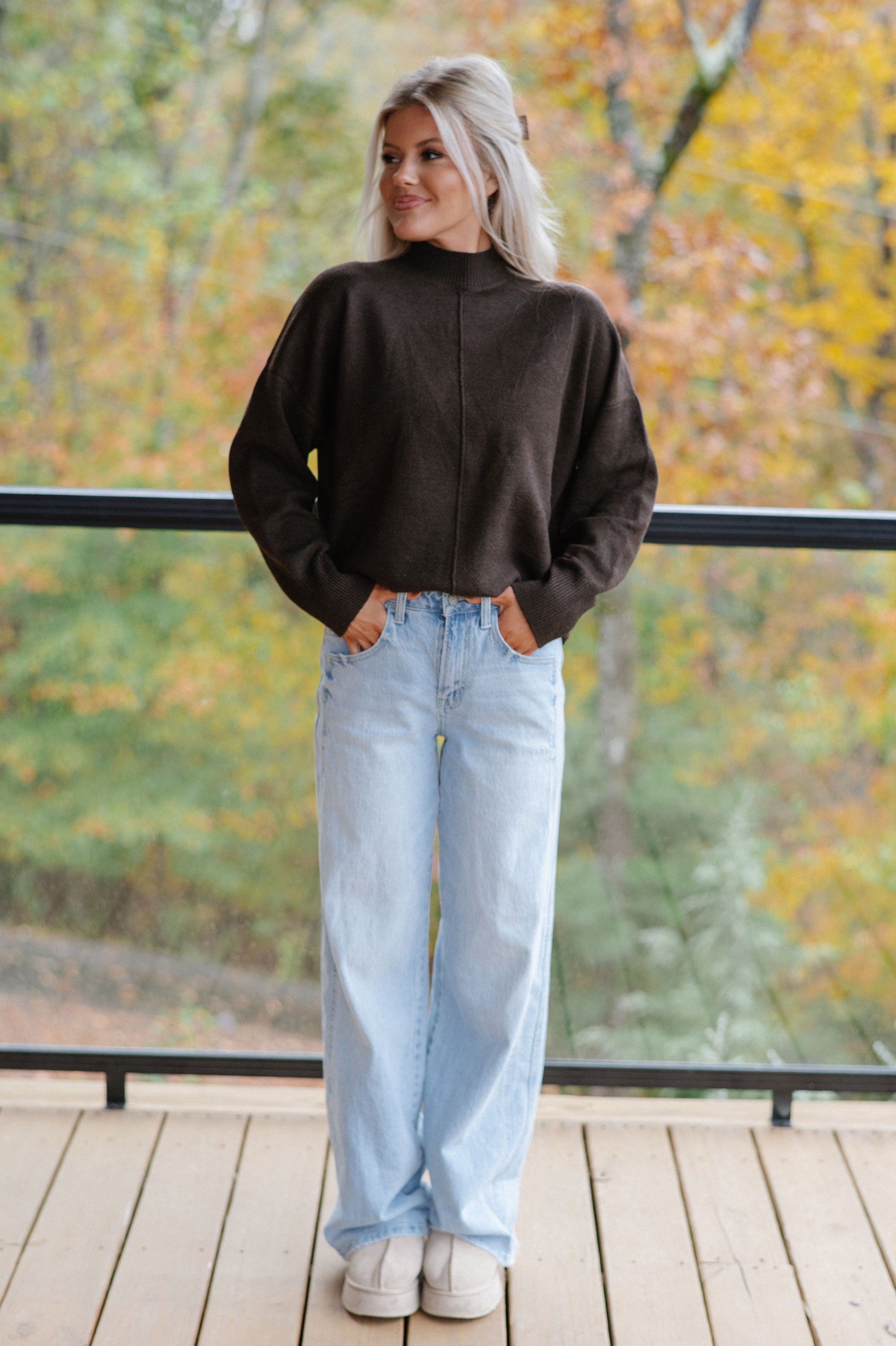 Ansley Mock Neck Sweater-Brown