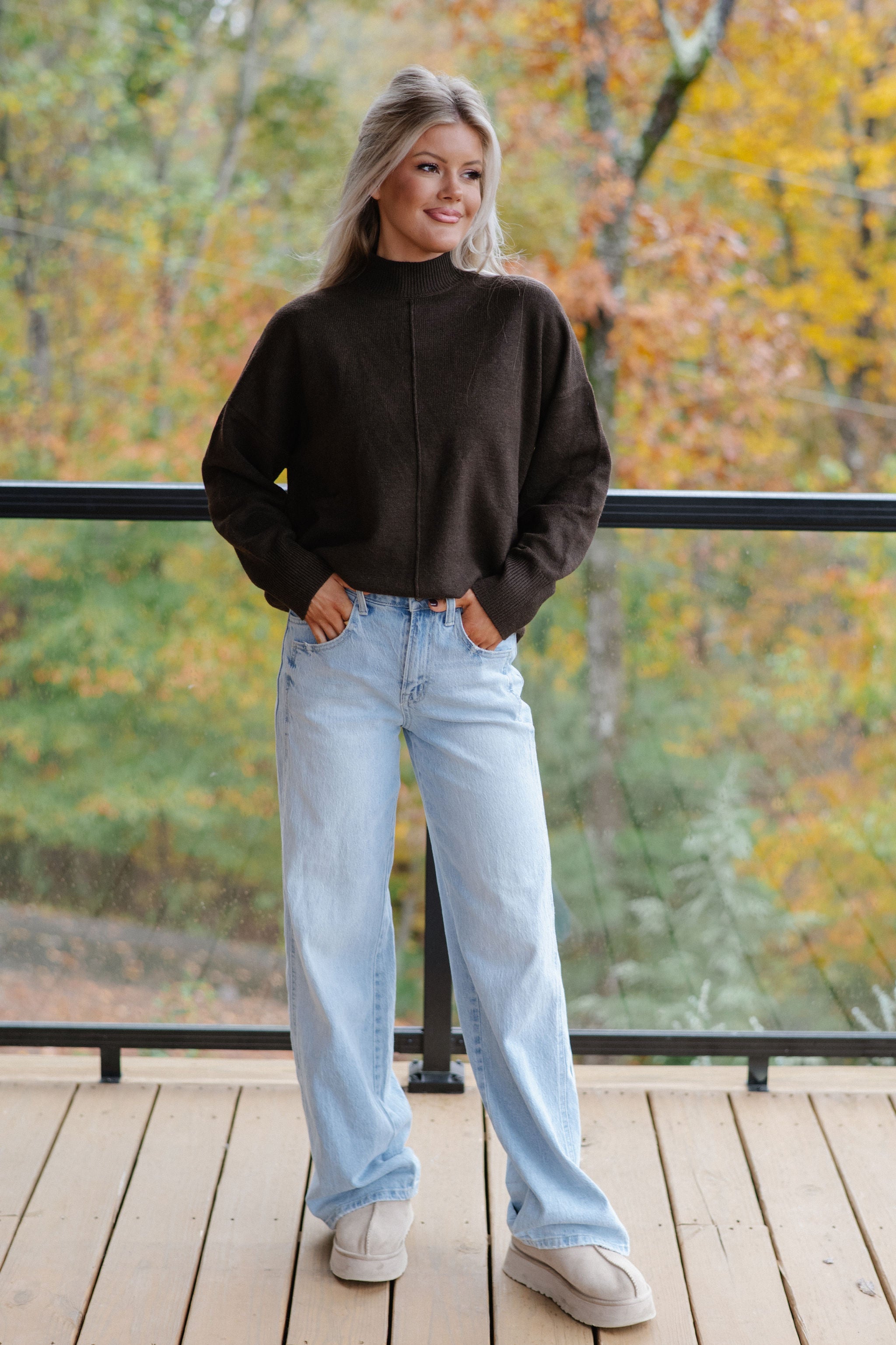 Ansley Mock Neck Sweater-Brown