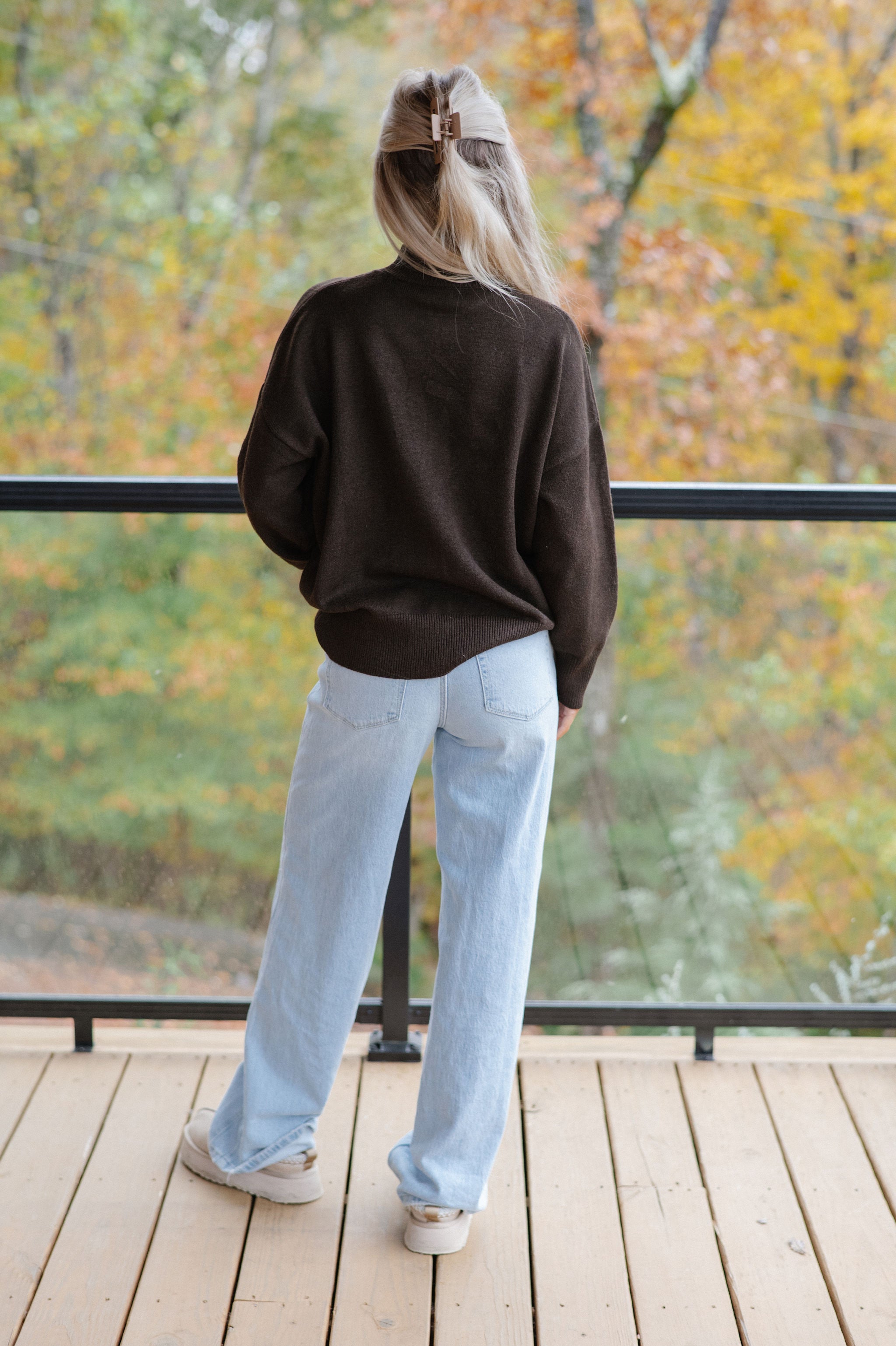 Ansley Mock Neck Sweater-Brown