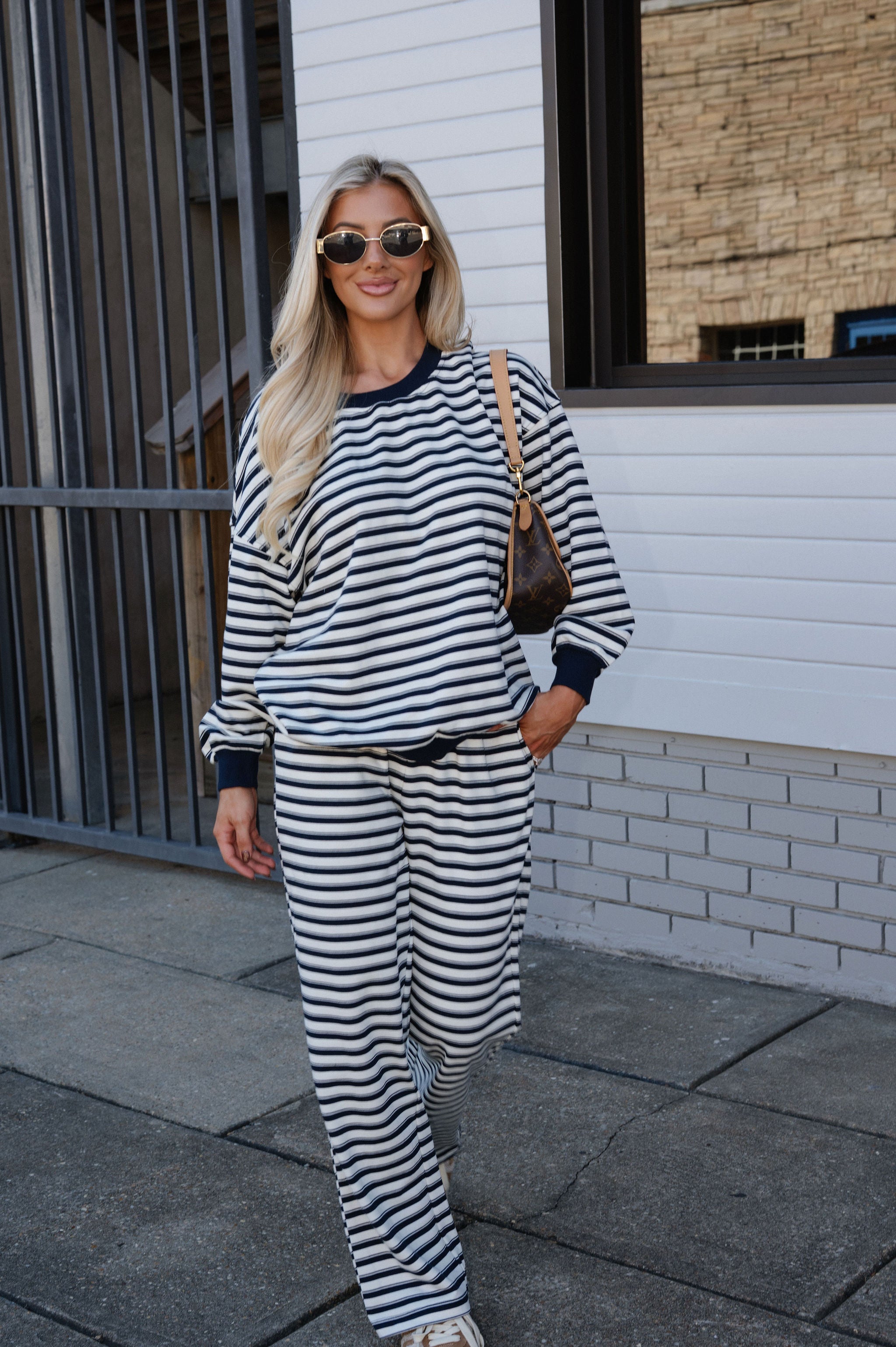 Foster Striped Sweat Set-Cream/Navy Stripe
