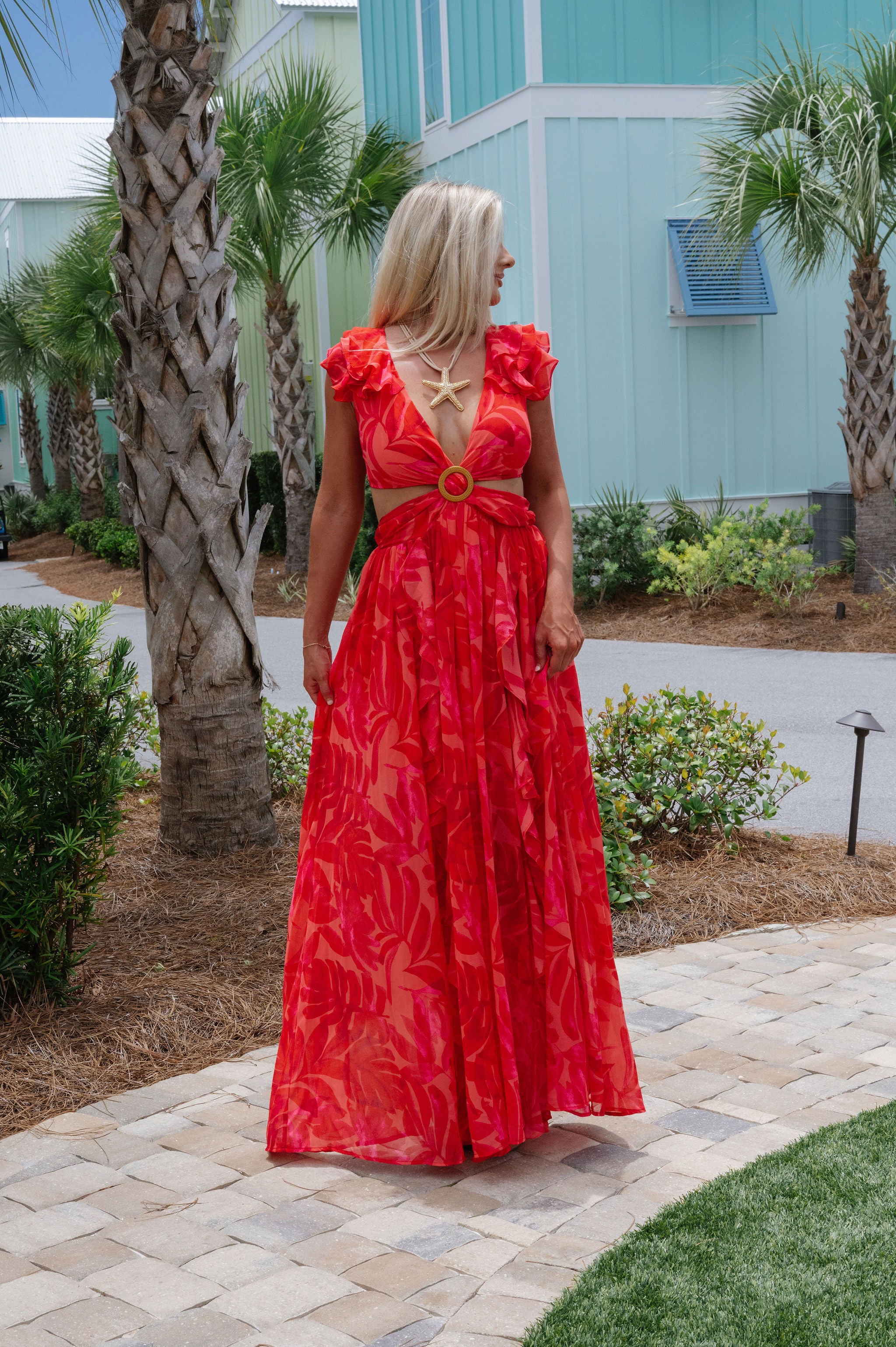 Culver Maxi Dress-Coral Red