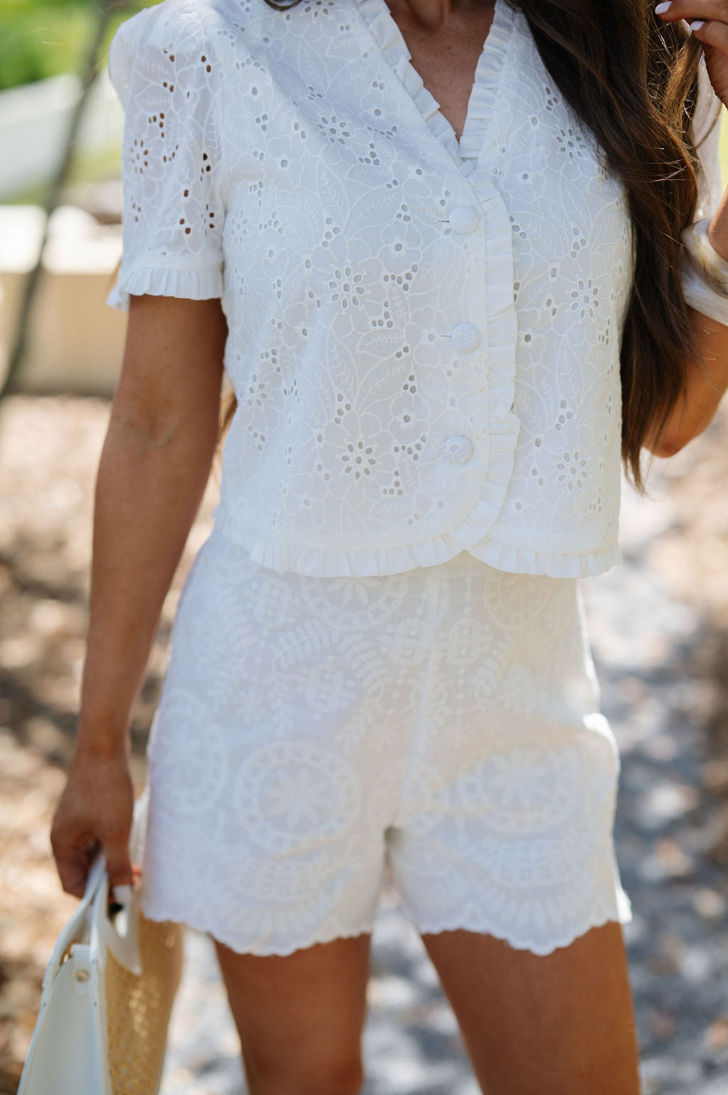 Lilah Eyelet Shorts Set-Off White