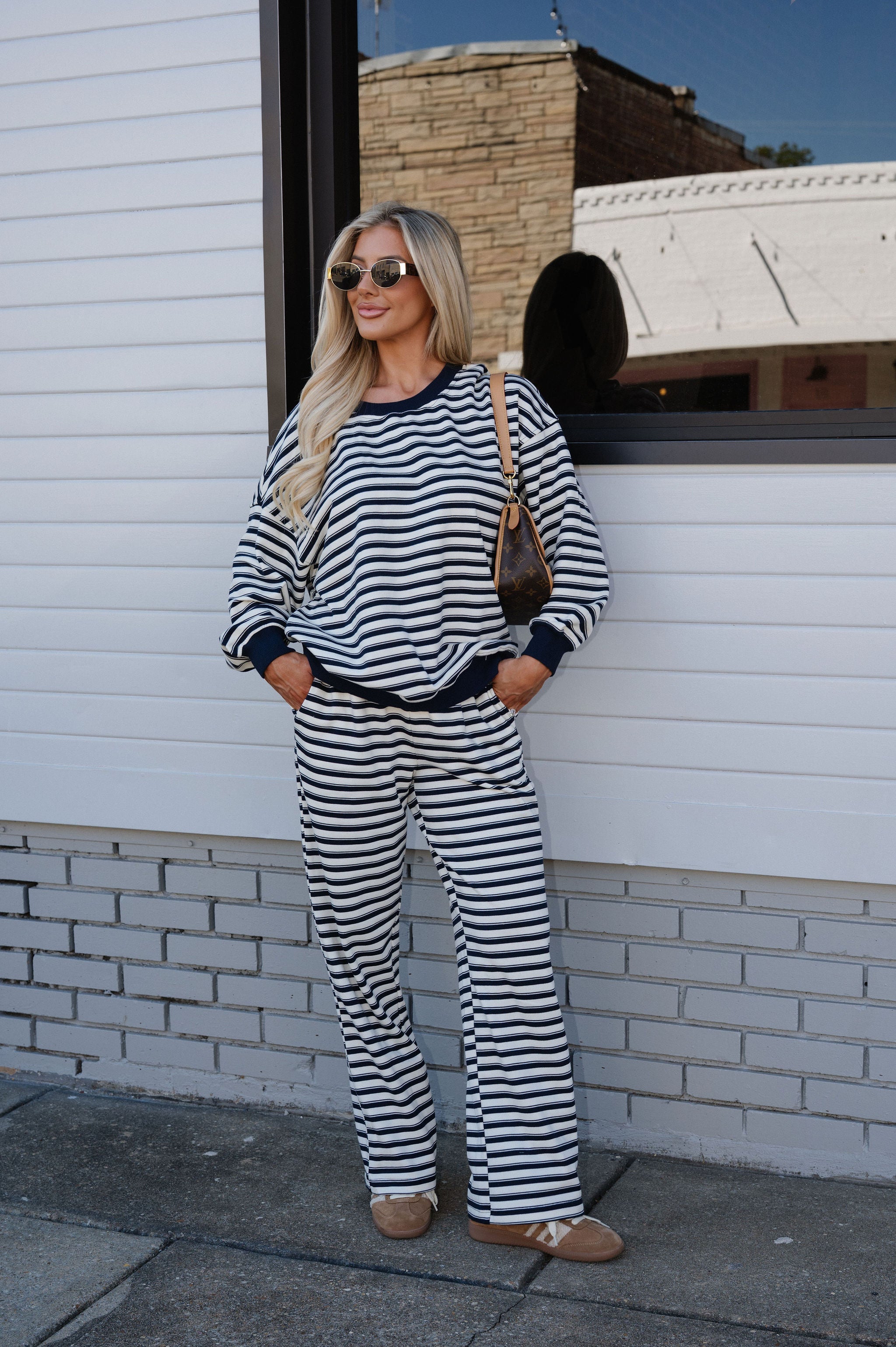 Foster Striped Sweat Set-Cream/Navy Stripe