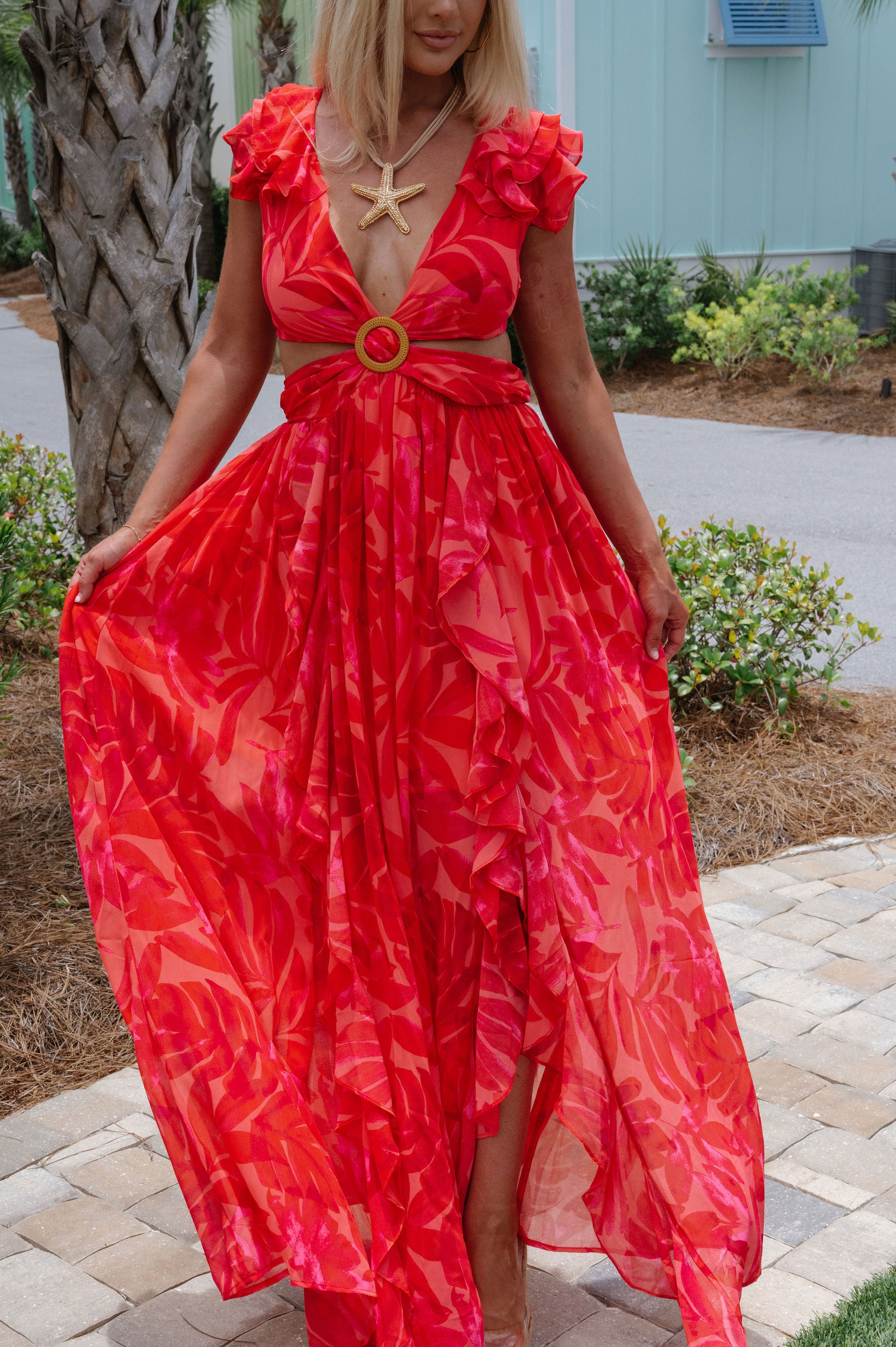 Culver Maxi Dress-Coral Red