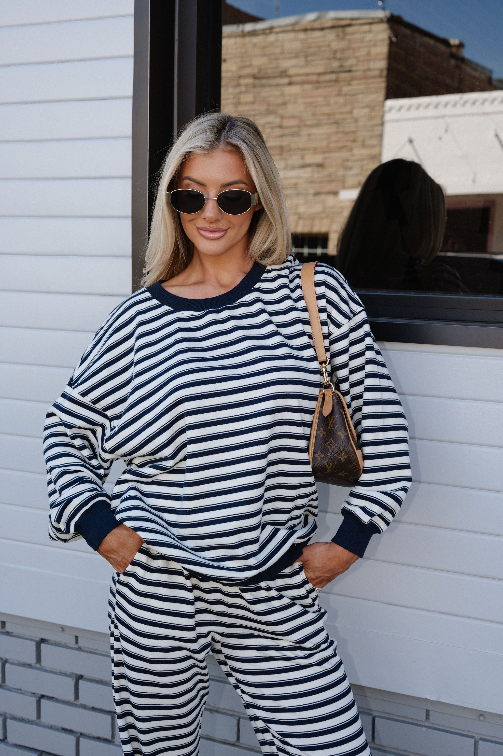 Foster Striped Sweat Set-Cream/Navy Stripe