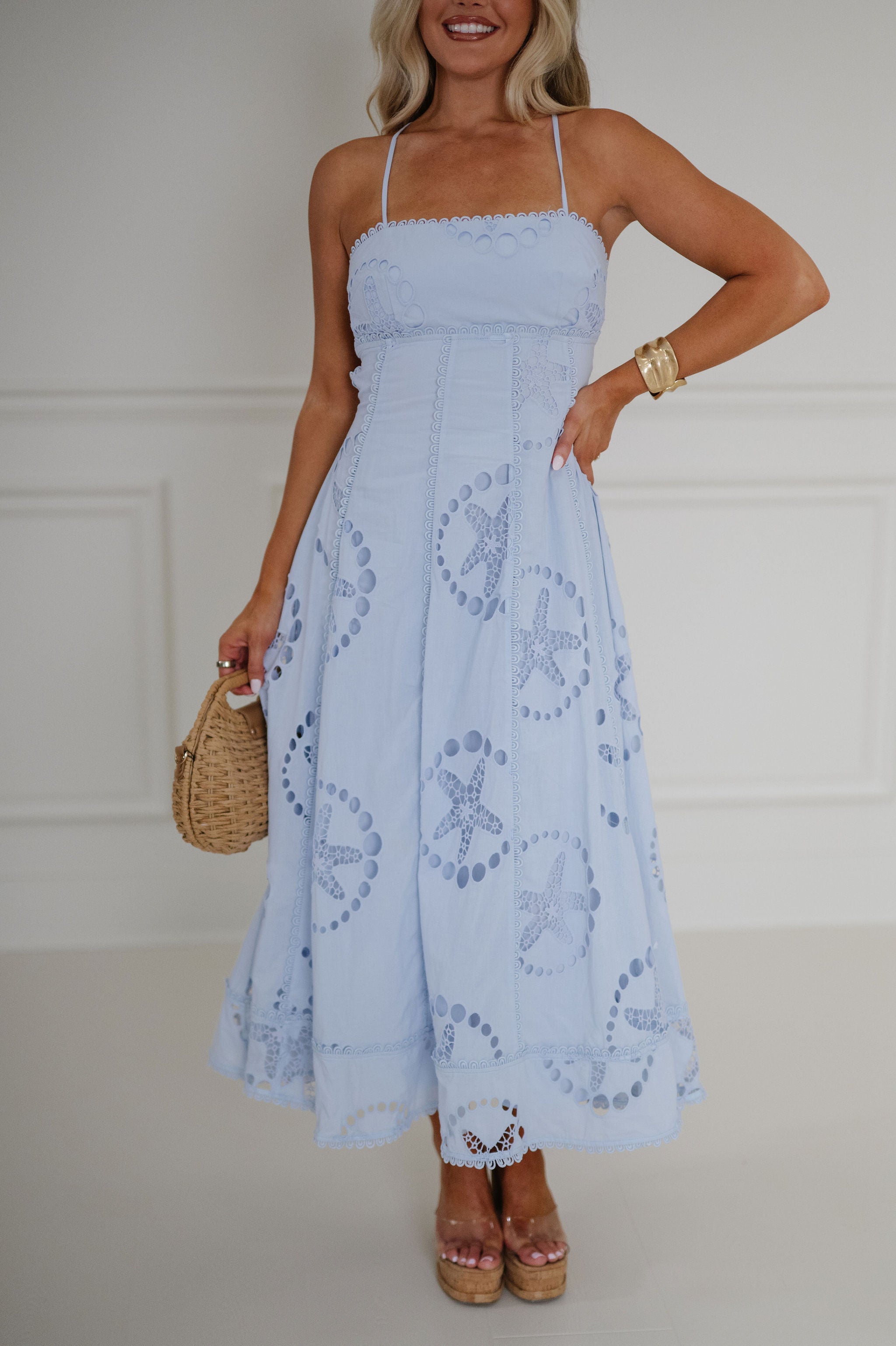 Parker Eyelet Midi Dress-Light Blue
