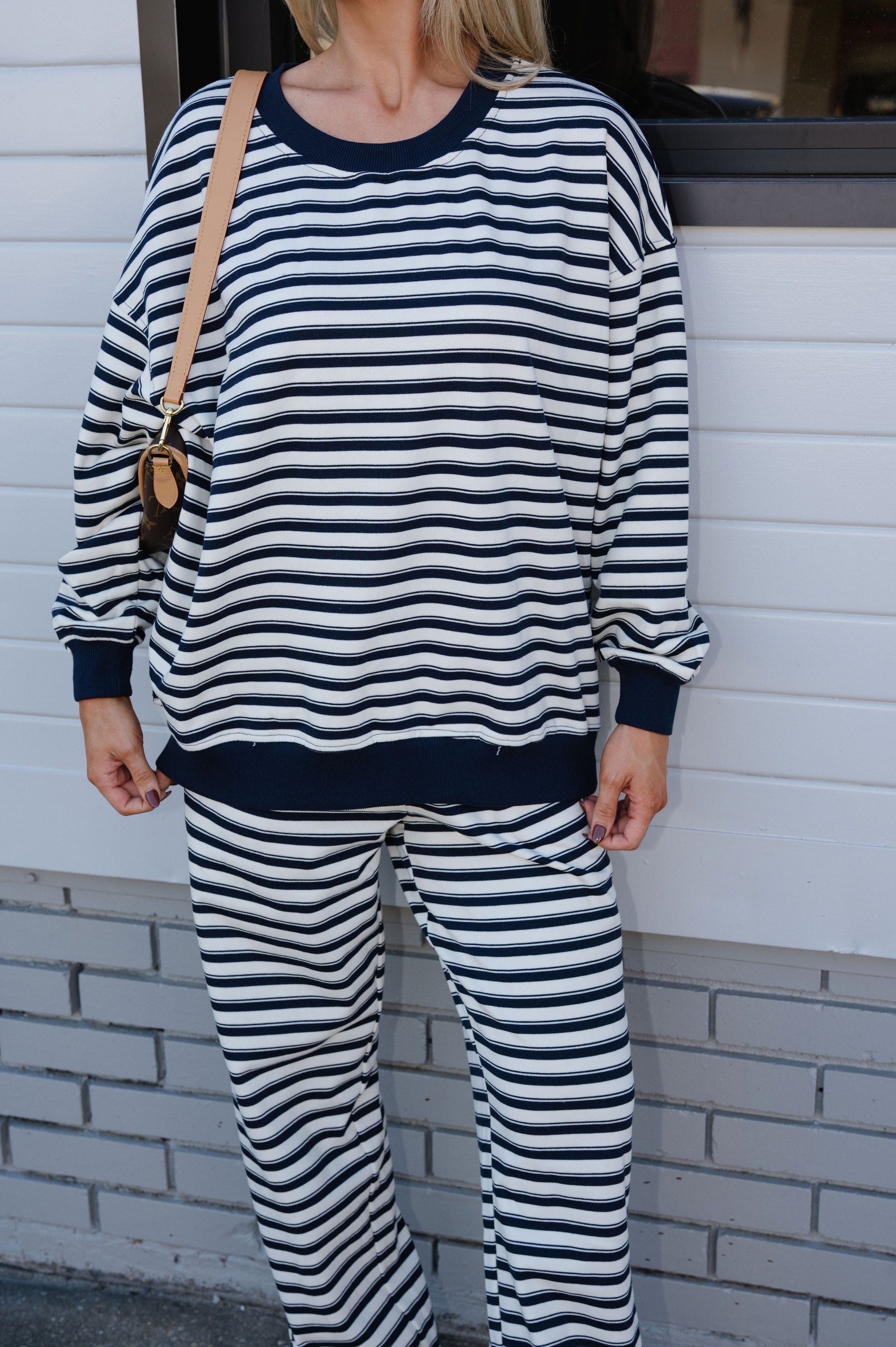 Foster Striped Sweat Set-Cream/Navy Stripe