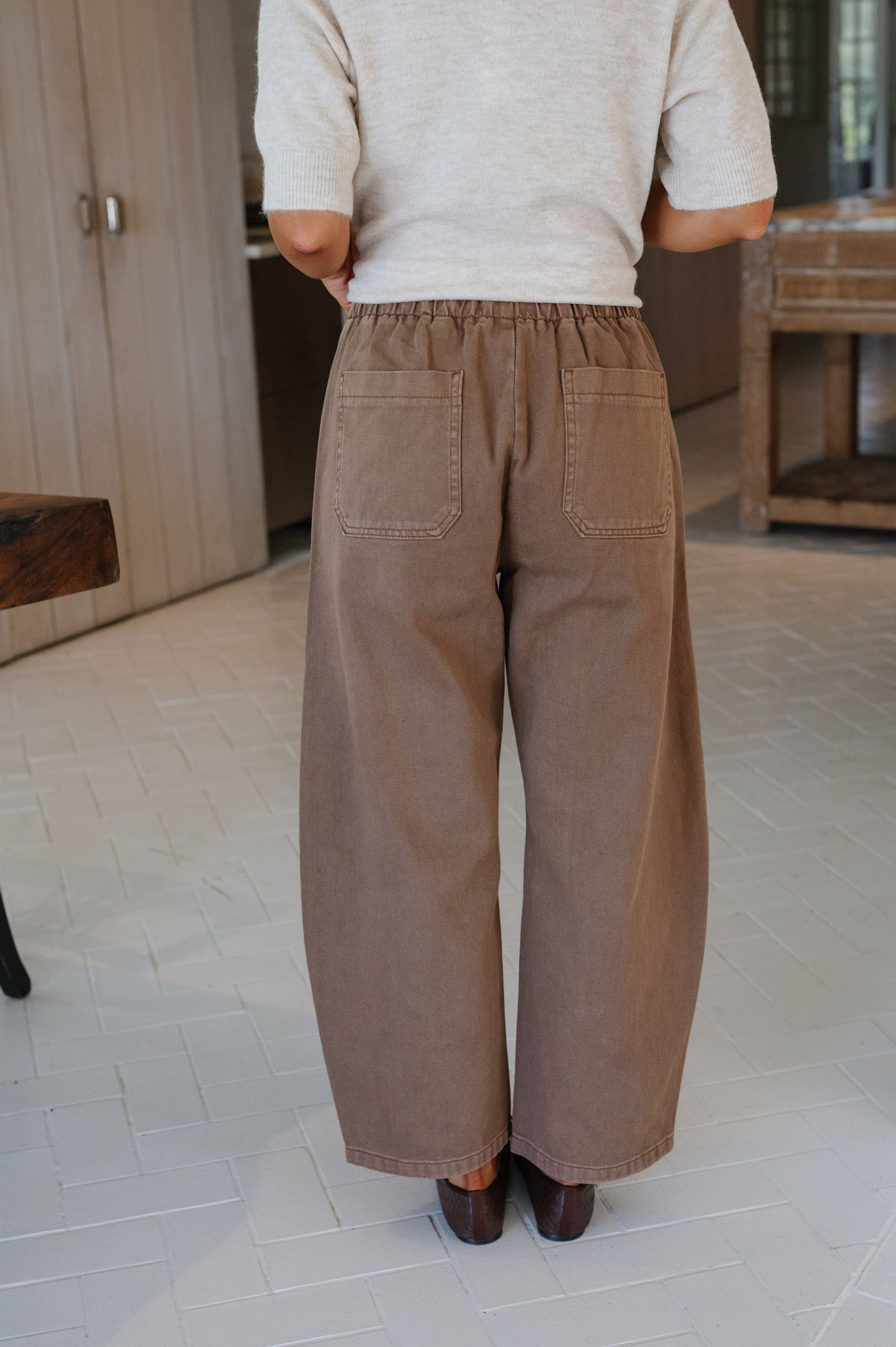Hailey Drawstring Barrel Jeans-Chocolate