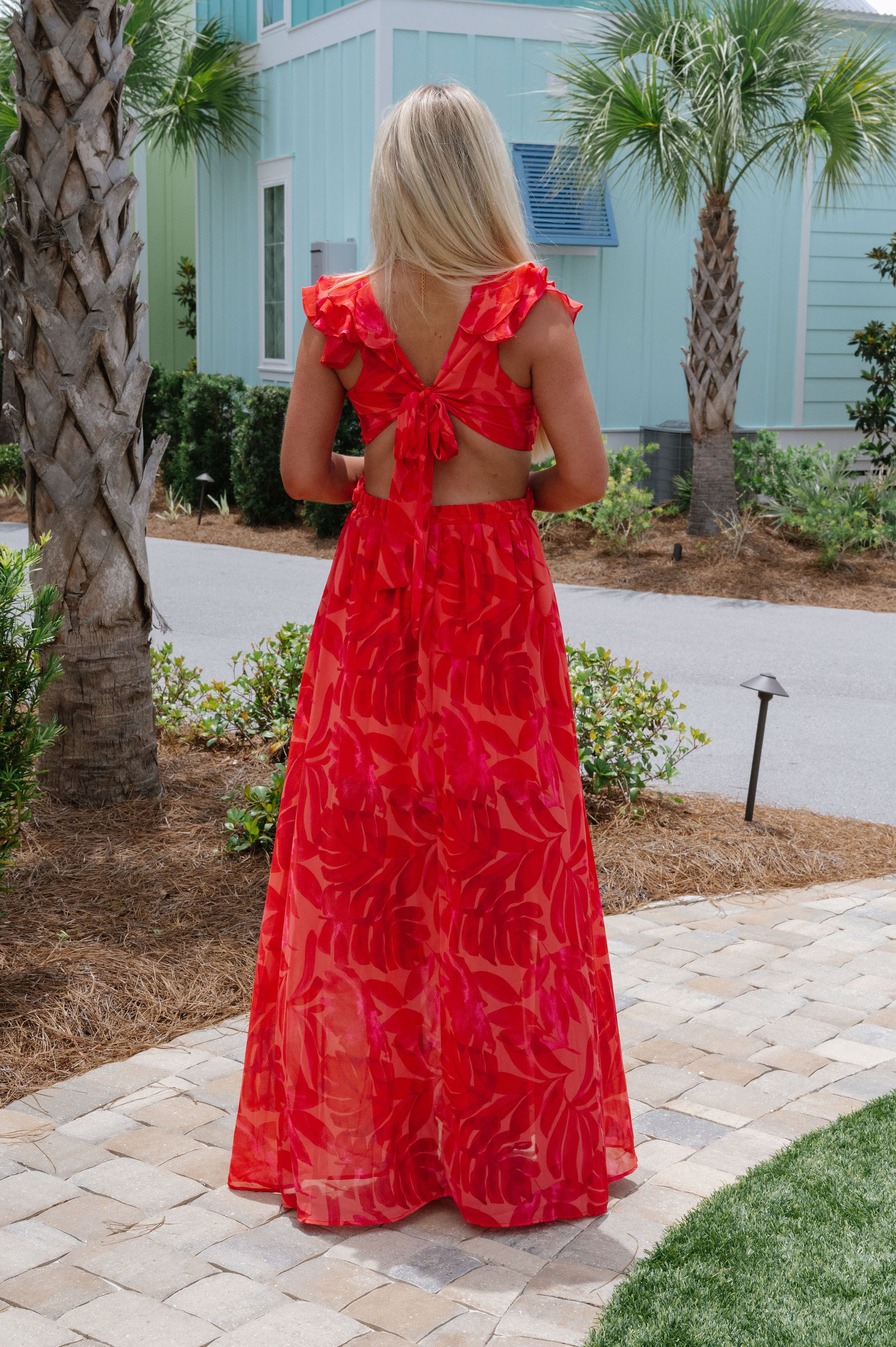 Culver Maxi Dress-Coral Red