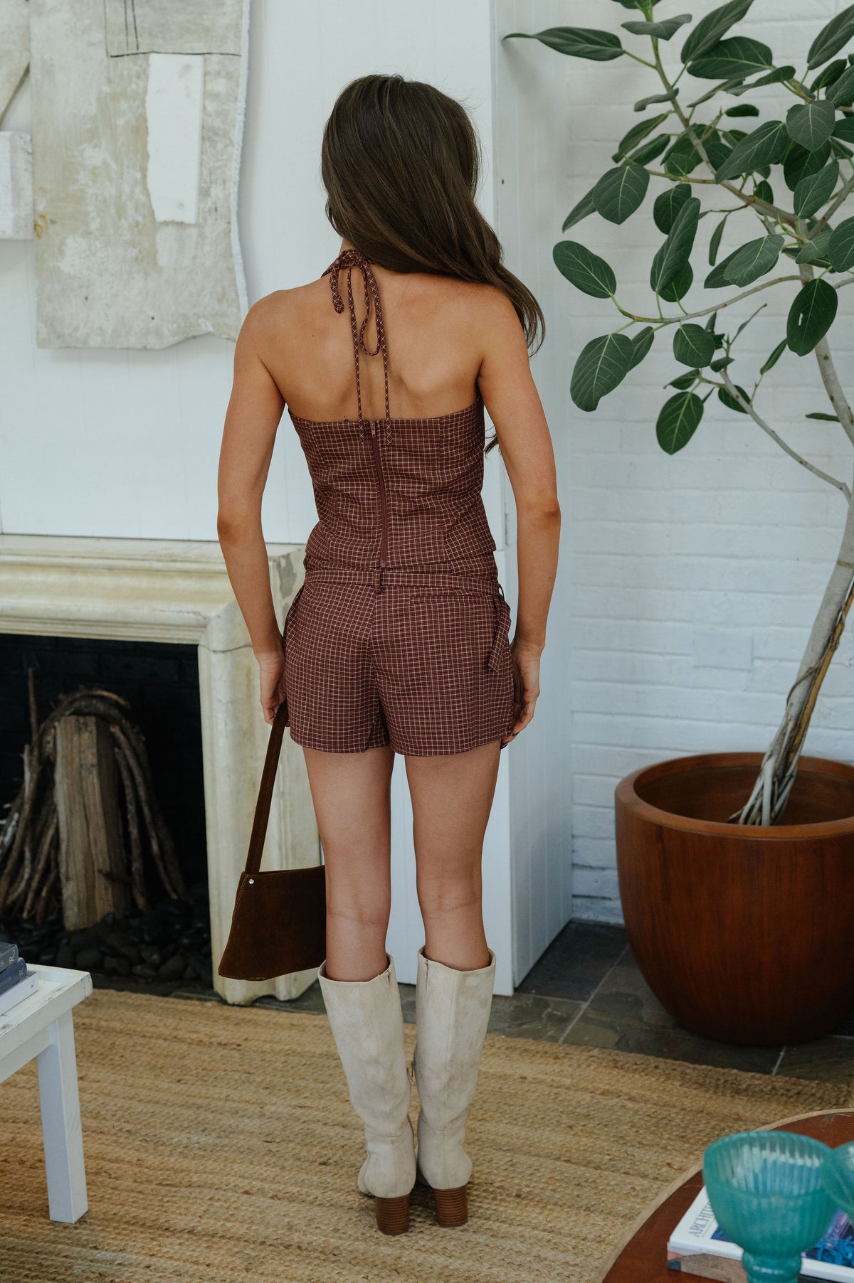 Lexi Checkered Mini Skort Set-Burgundy