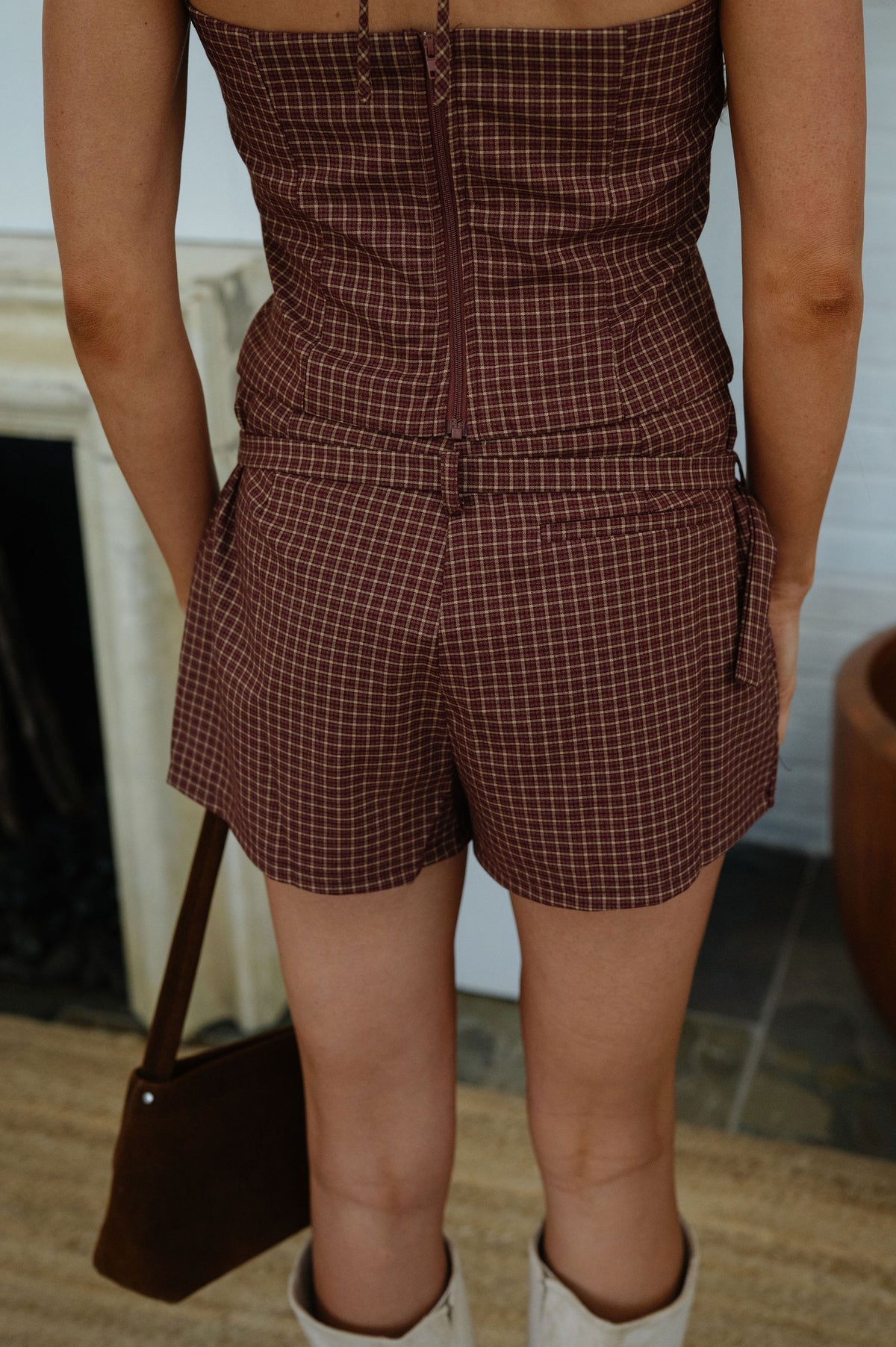 Lexi Checkered Mini Skort Set-Burgundy