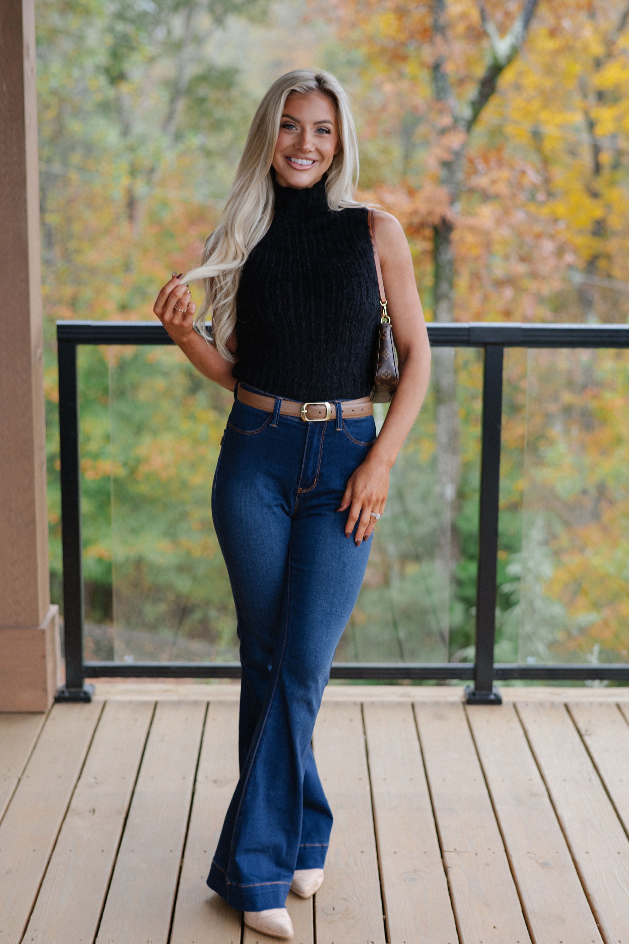 Mock Neck Sweater Tank-Black