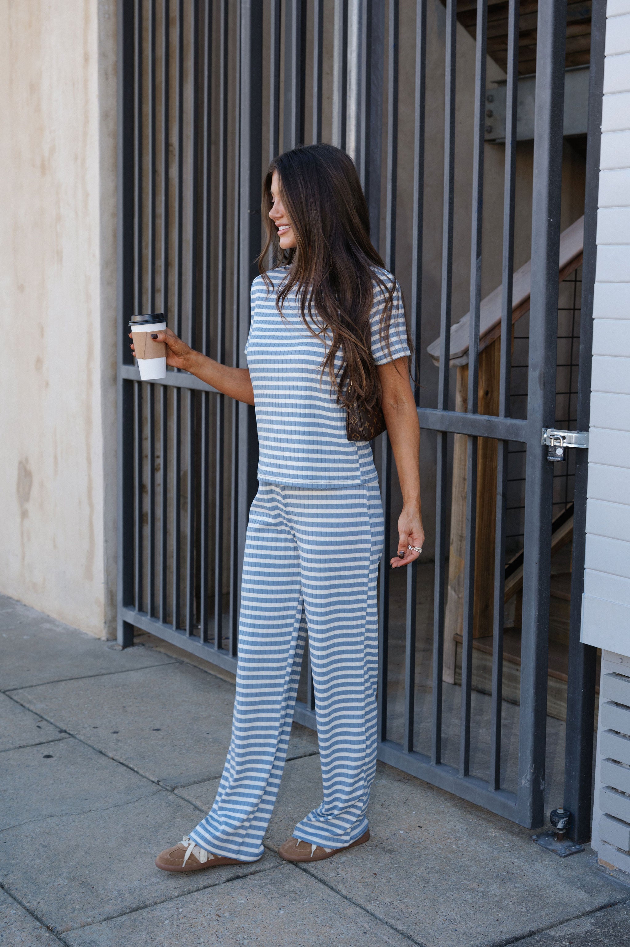 Hue Stripe Pants Set-Light Blue