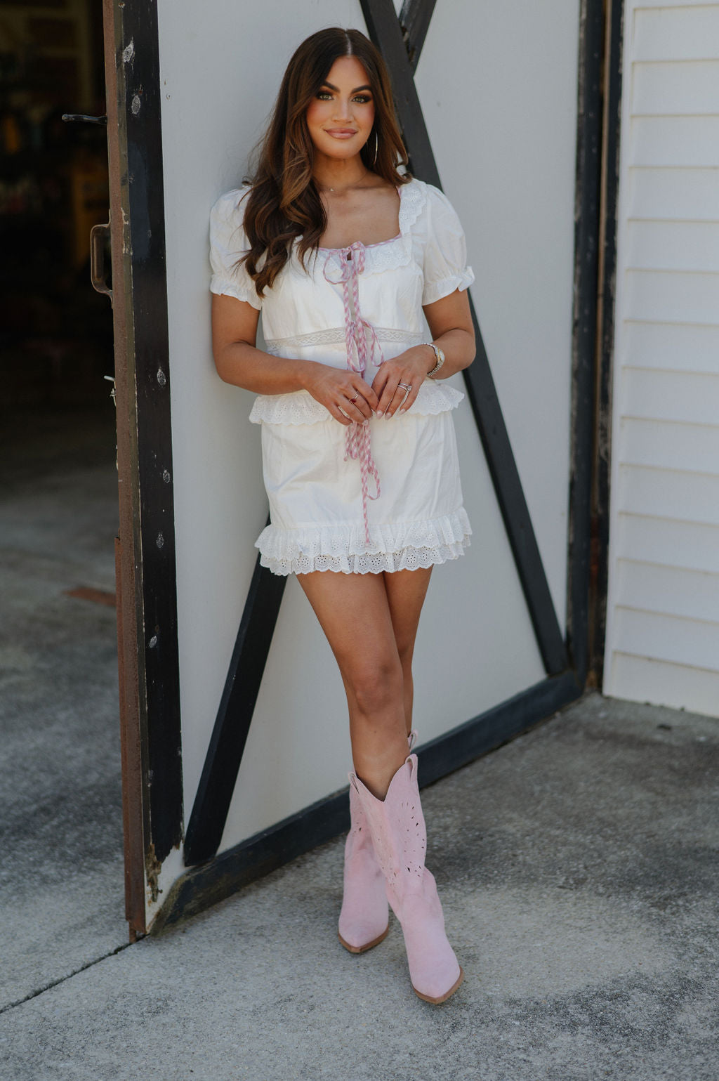 Embroidered Boho Skirt Set-White