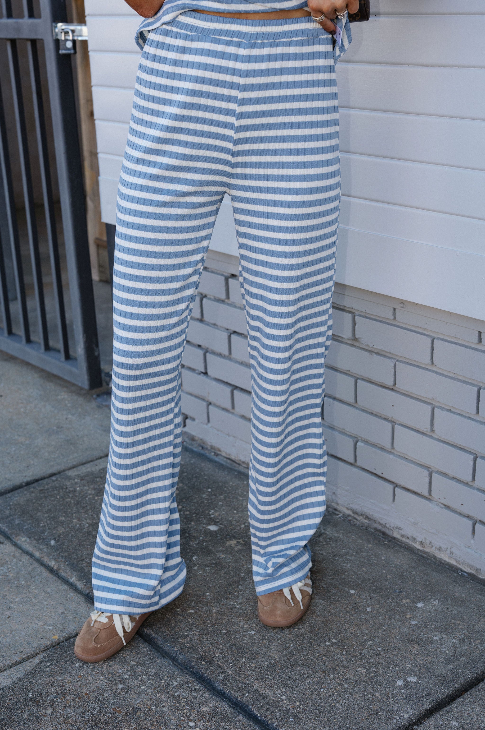 Hue Stripe Pants Set-Light Blue