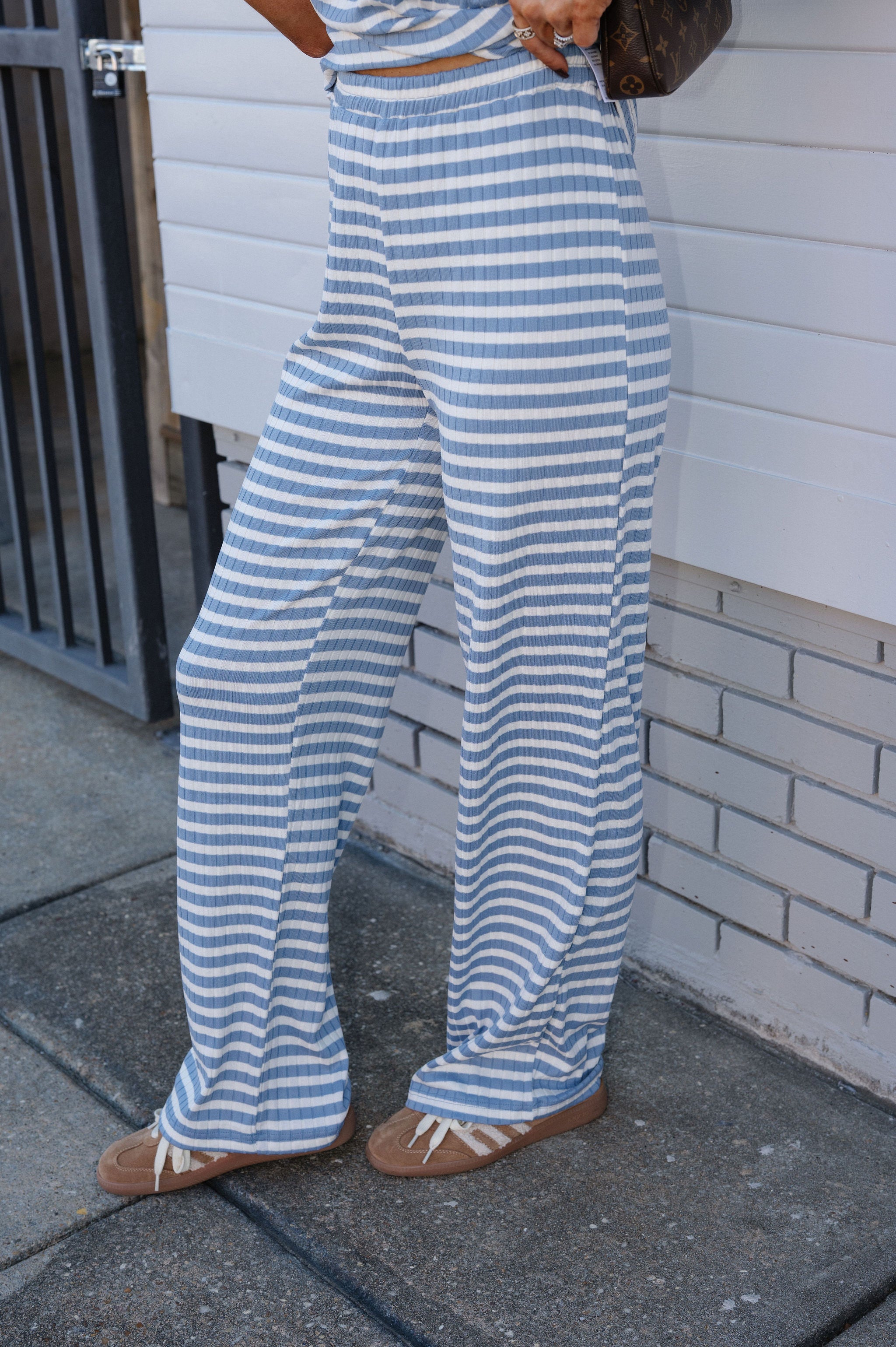 Hue Stripe Pants Set-Light Blue