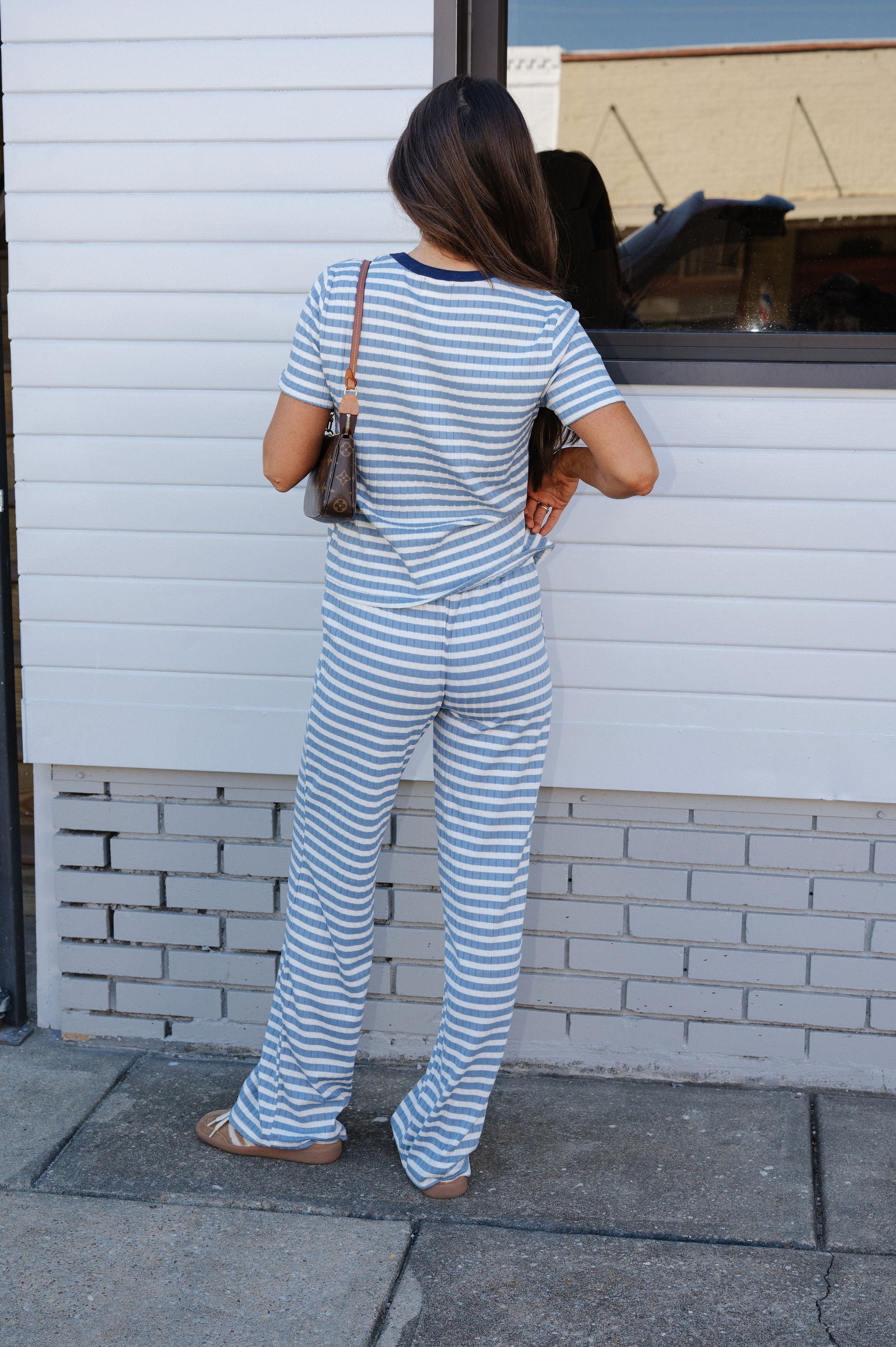 Hue Stripe Pants Set-Light Blue