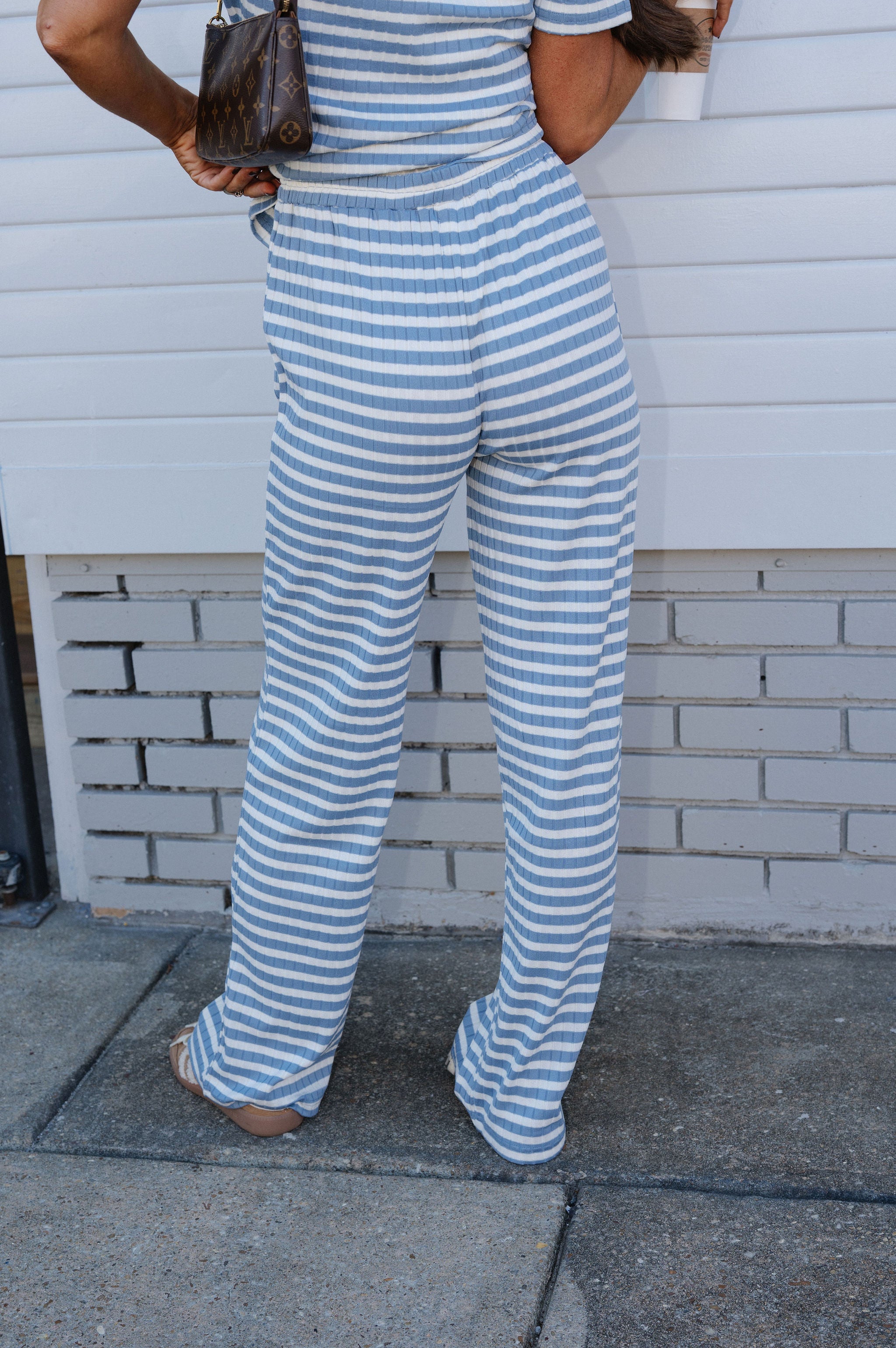 Hue Stripe Pants Set-Light Blue