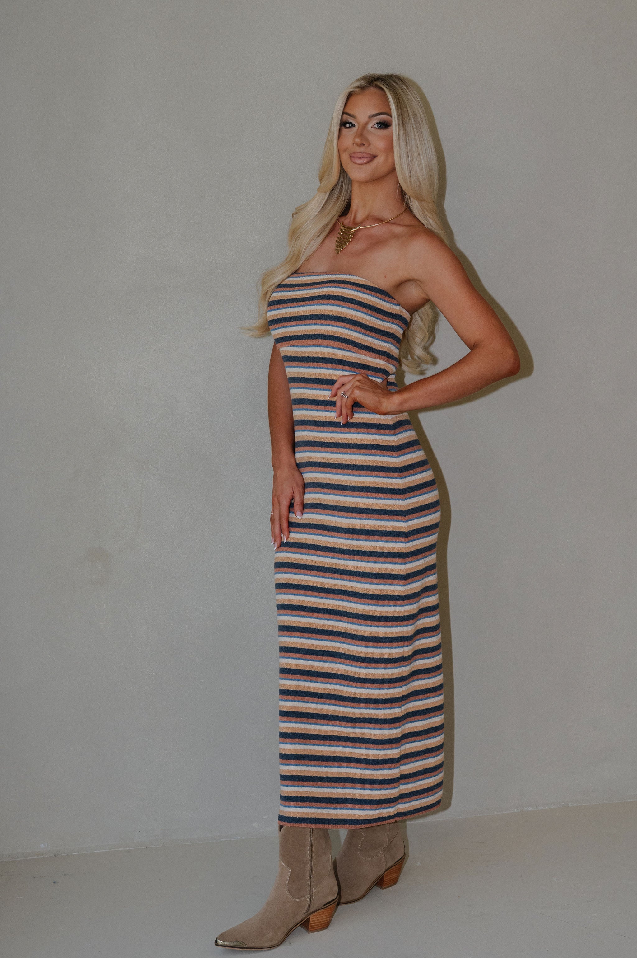 Hutton Midi Dress-Tan/Multi