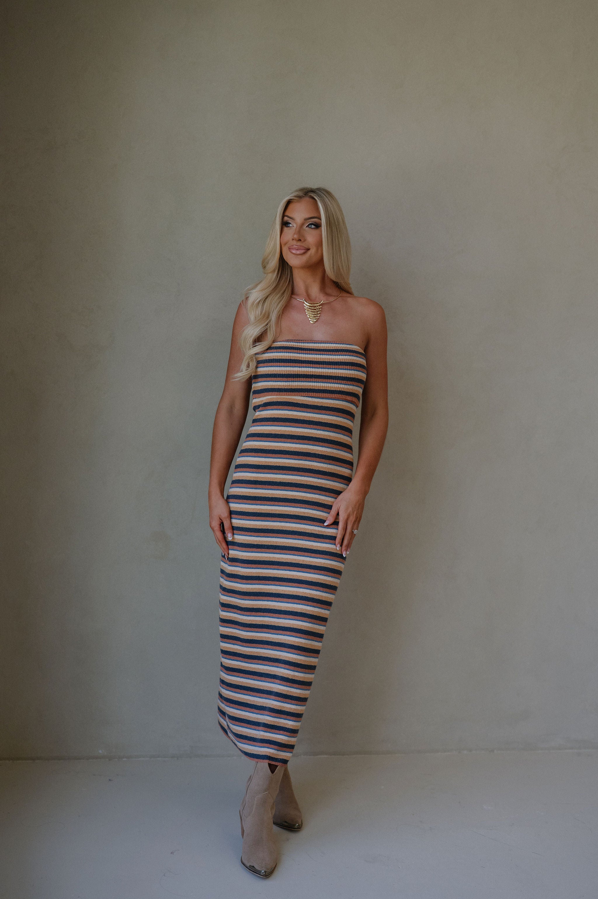 Hutton Midi Dress-Tan/Multi