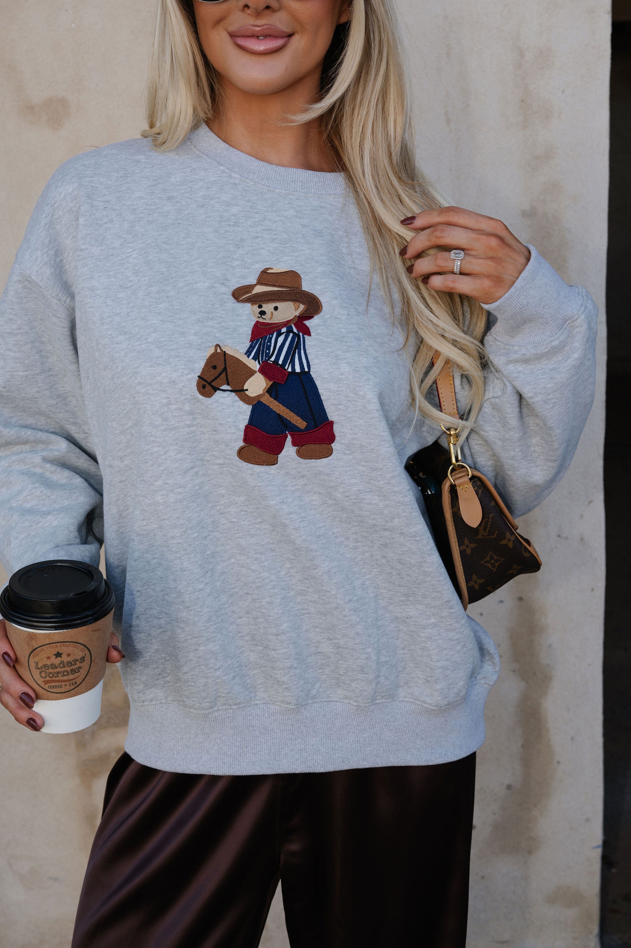 Teddy Crew Neck Sweatshirt-Heather Grey