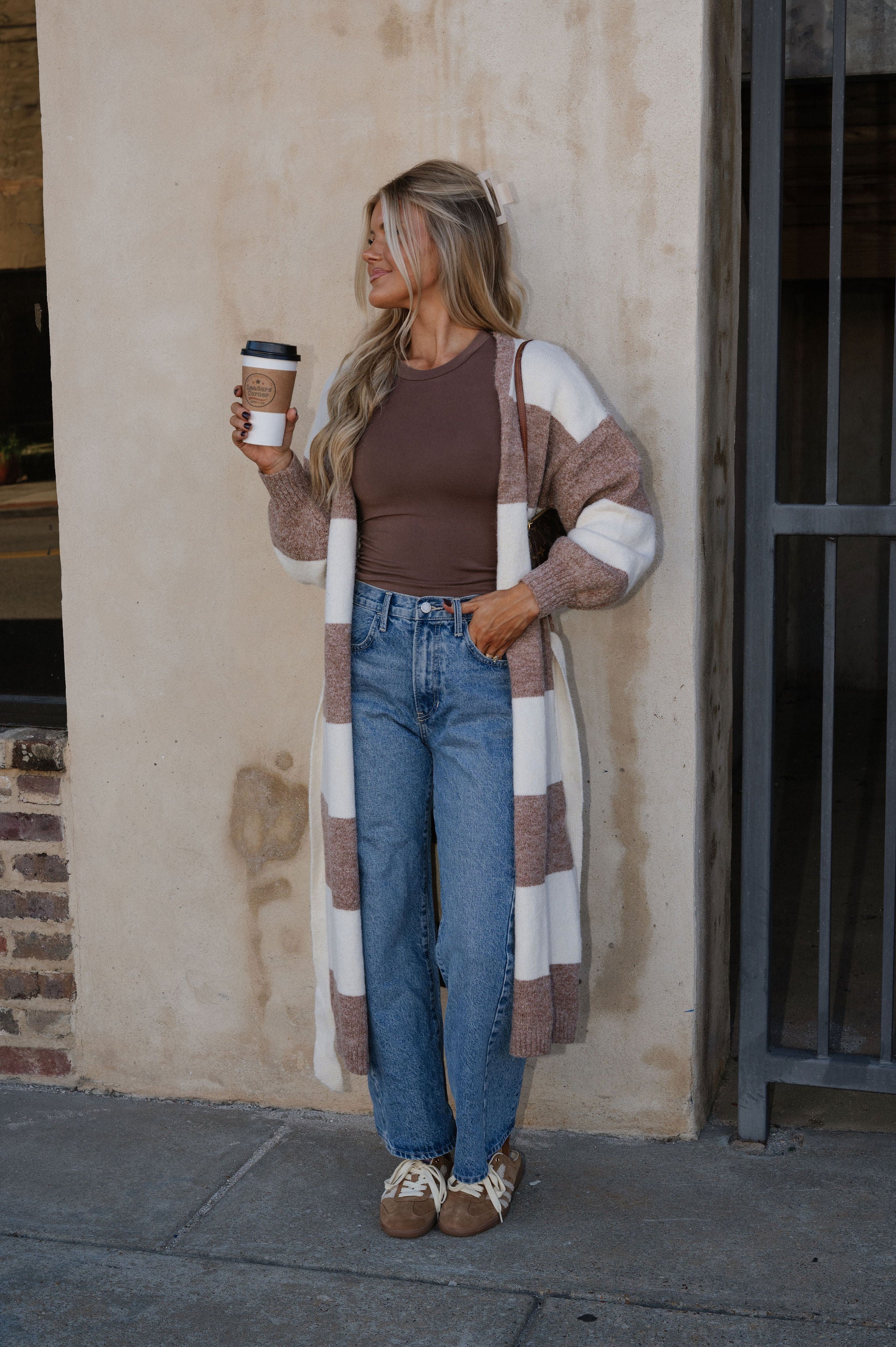 Ivy Striped Cardigan-Cream/Taupe