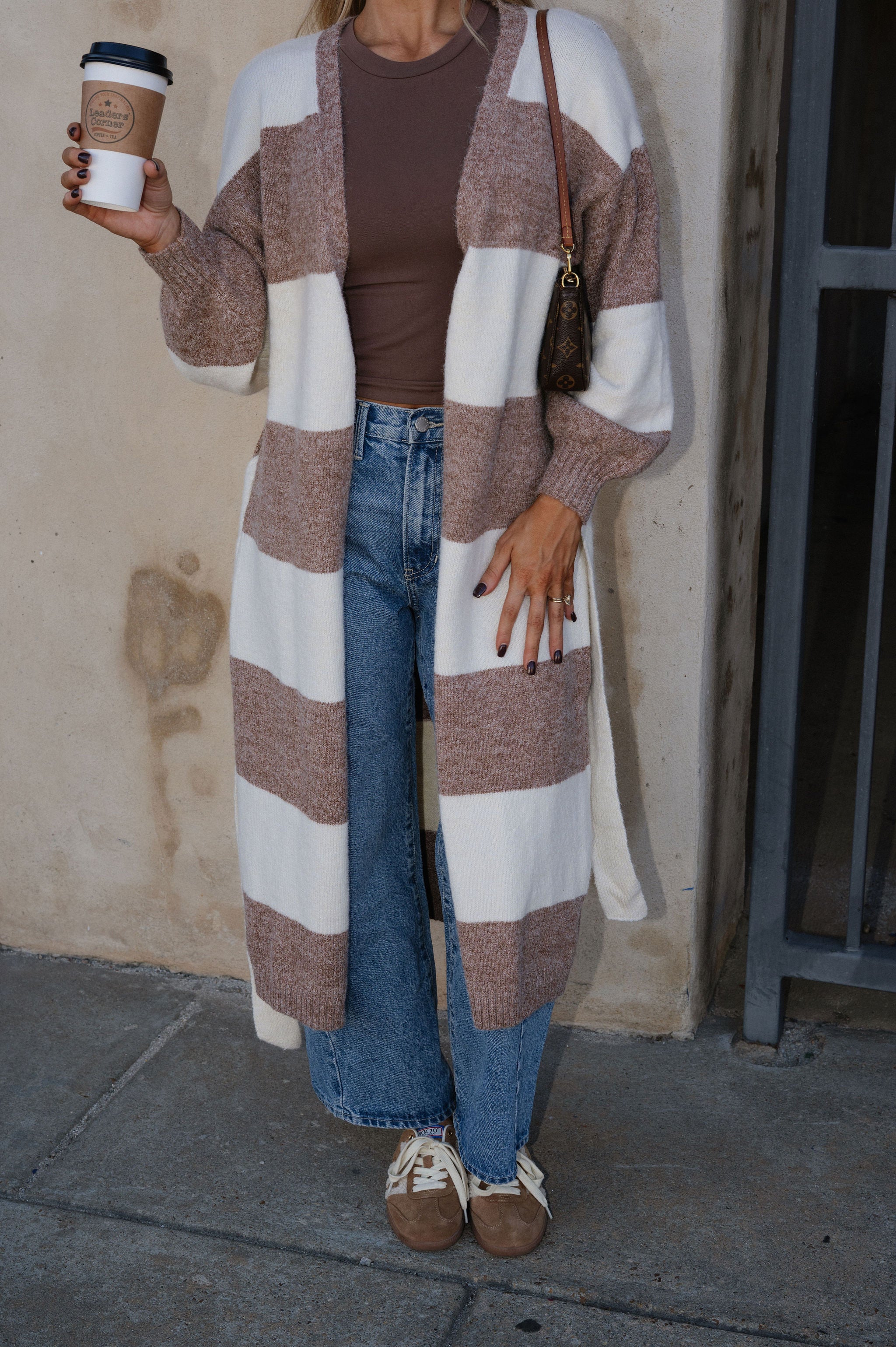 Ivy Striped Cardigan-Cream/Taupe