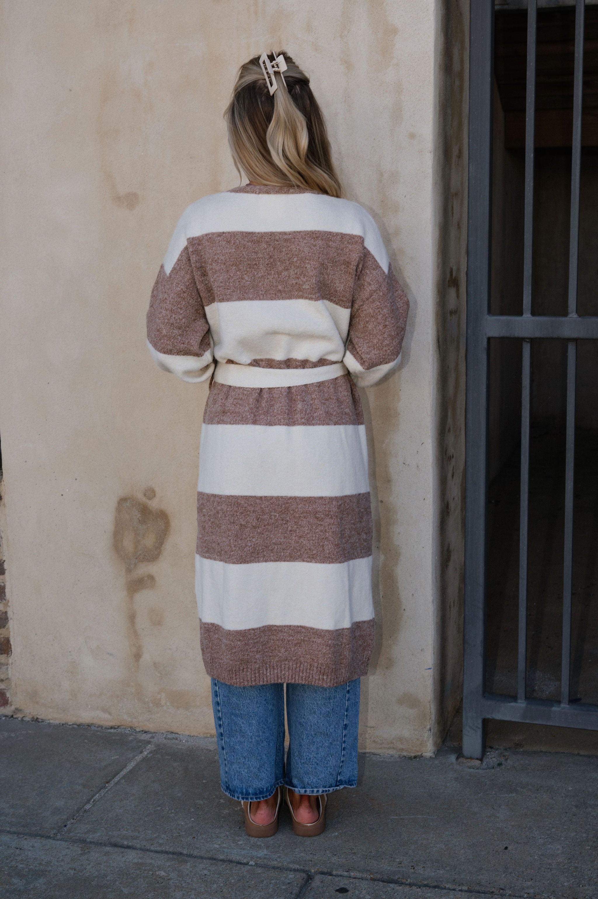 Ivy Striped Cardigan-Cream/Taupe