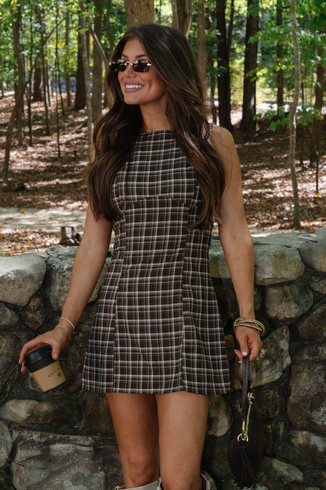 Scarlett Plaid Mini Dress-Brown