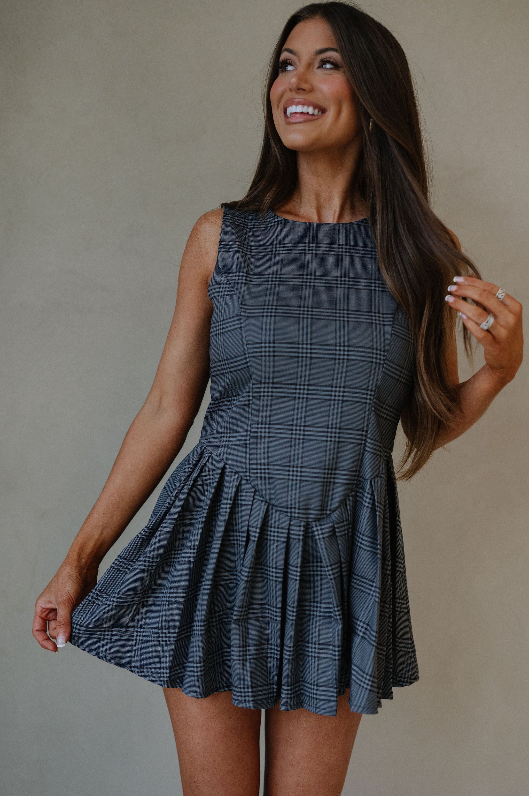 Dean Plaid Dress-Grey