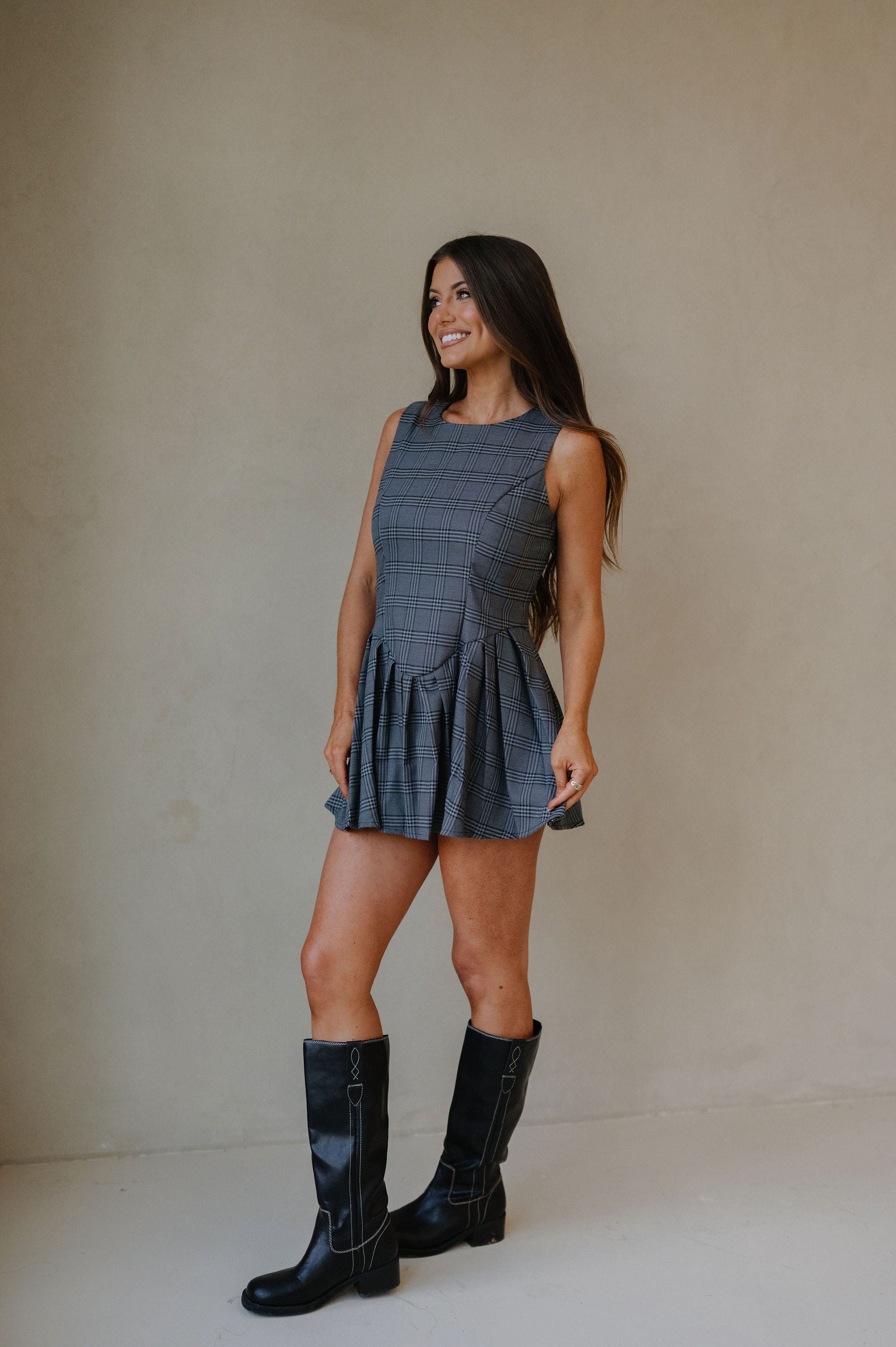 Dean Plaid Dress-Grey