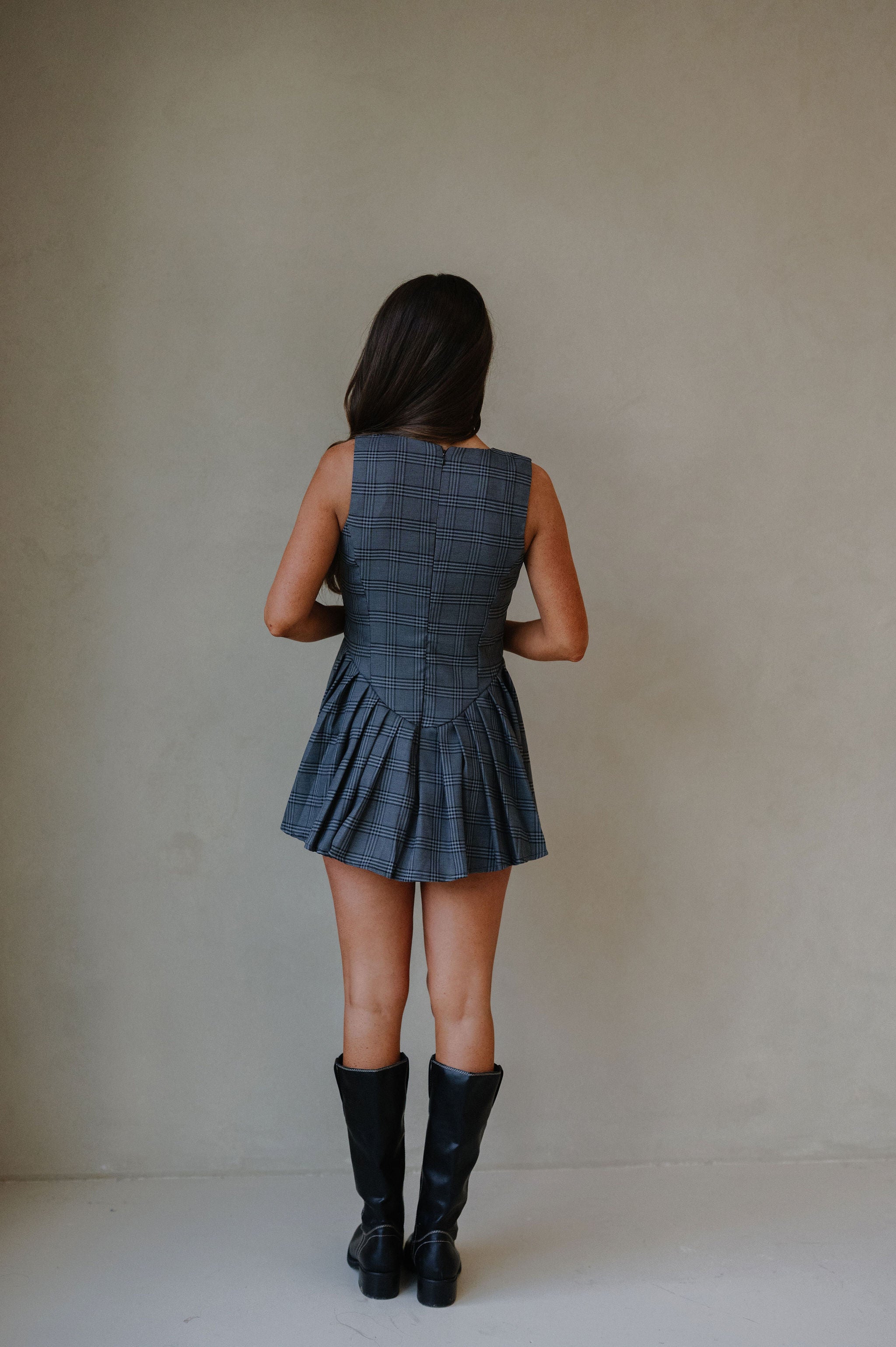 Dean Plaid Dress-Grey