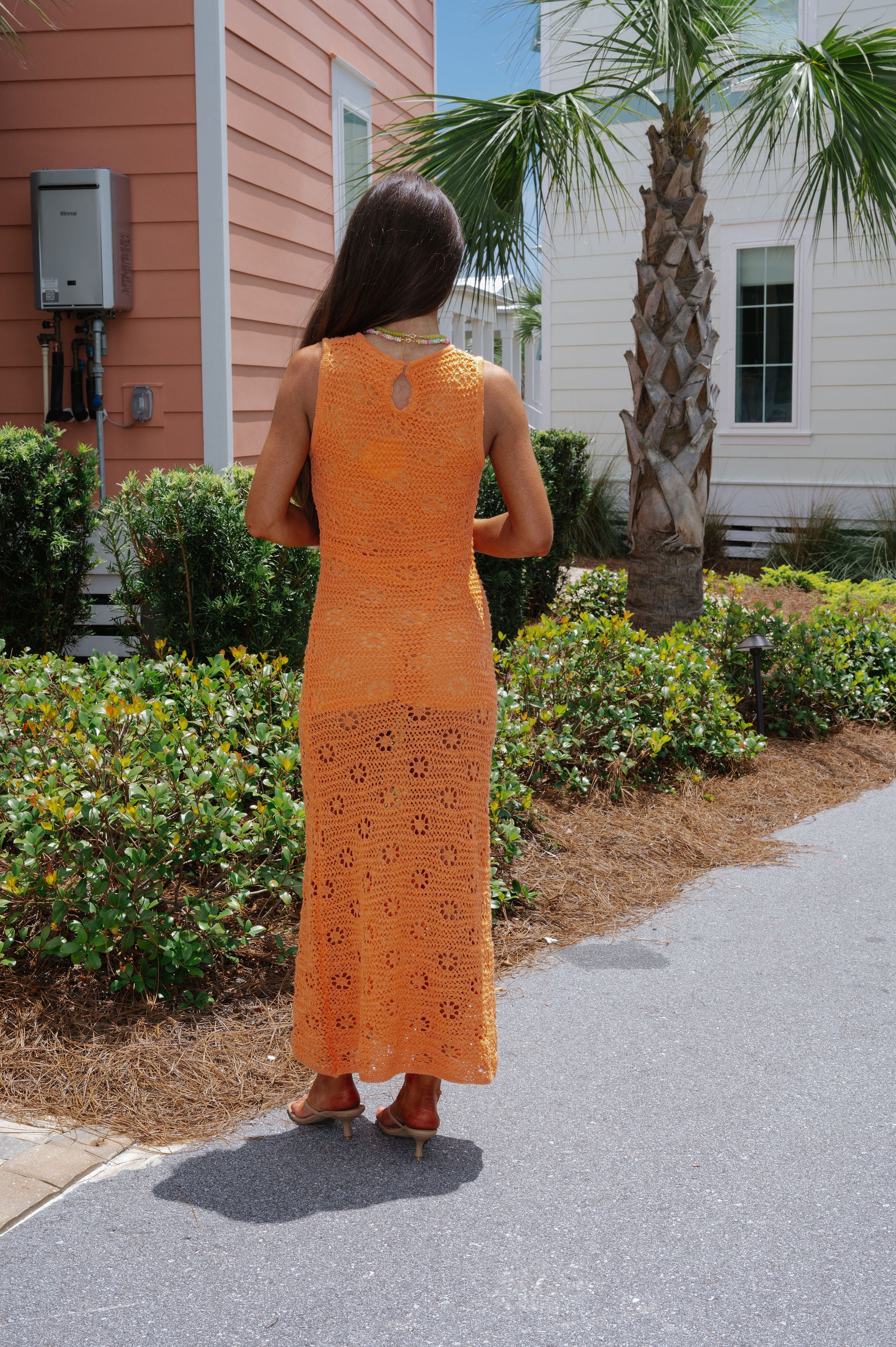 Sophia Crochet Maxi Dress-Orange