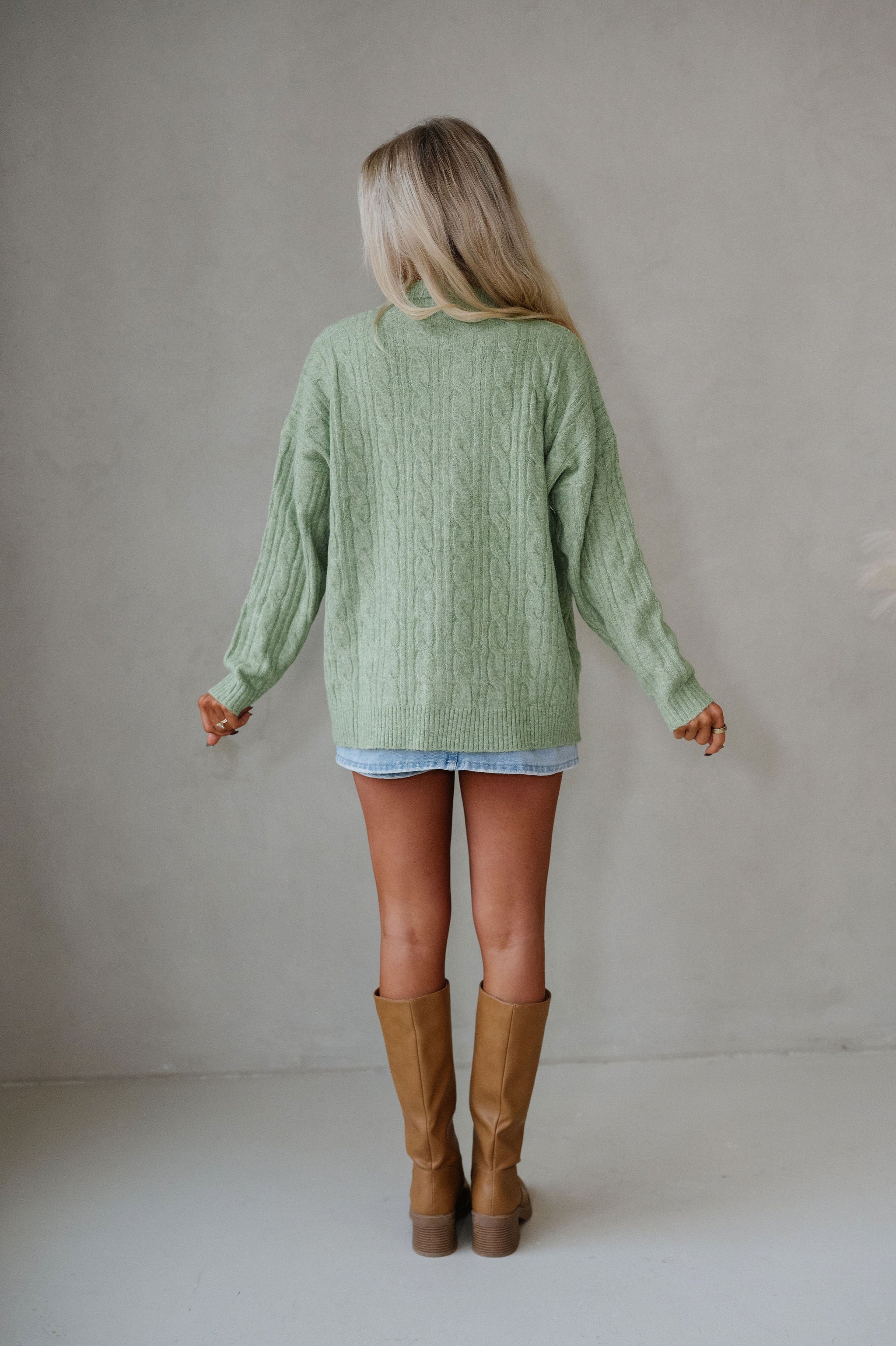 Tara Cable Knit Cardigan-Green