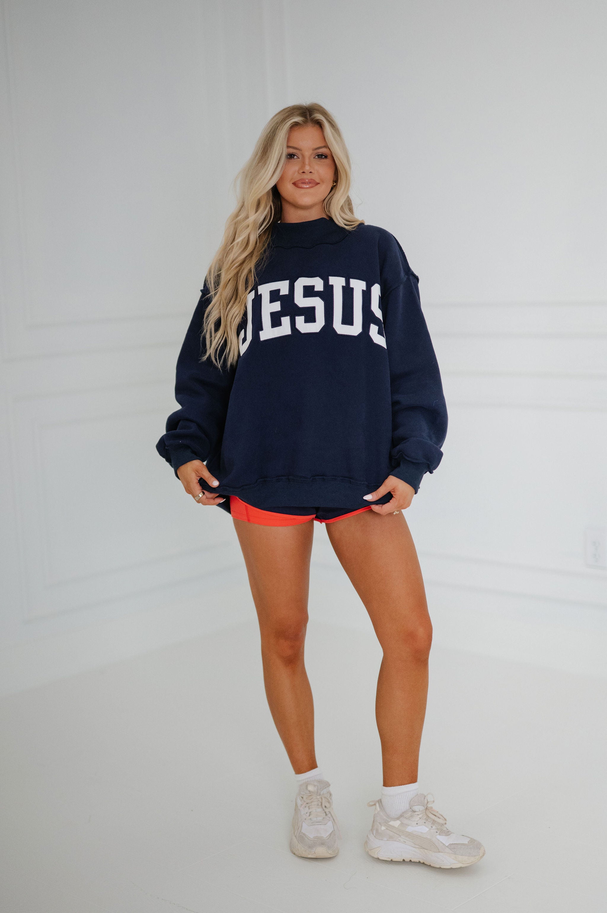 "Jesus" Mock Neck Sweatshirt-Navy
