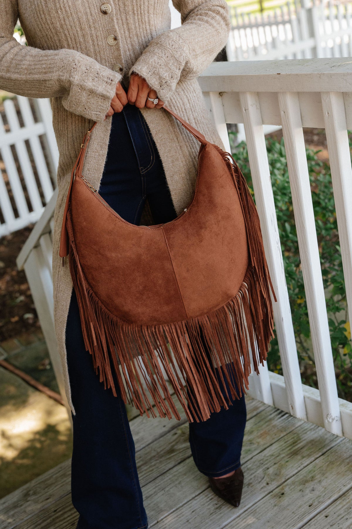 Layered Fringe Shoulder Bag-Burnt Rust
