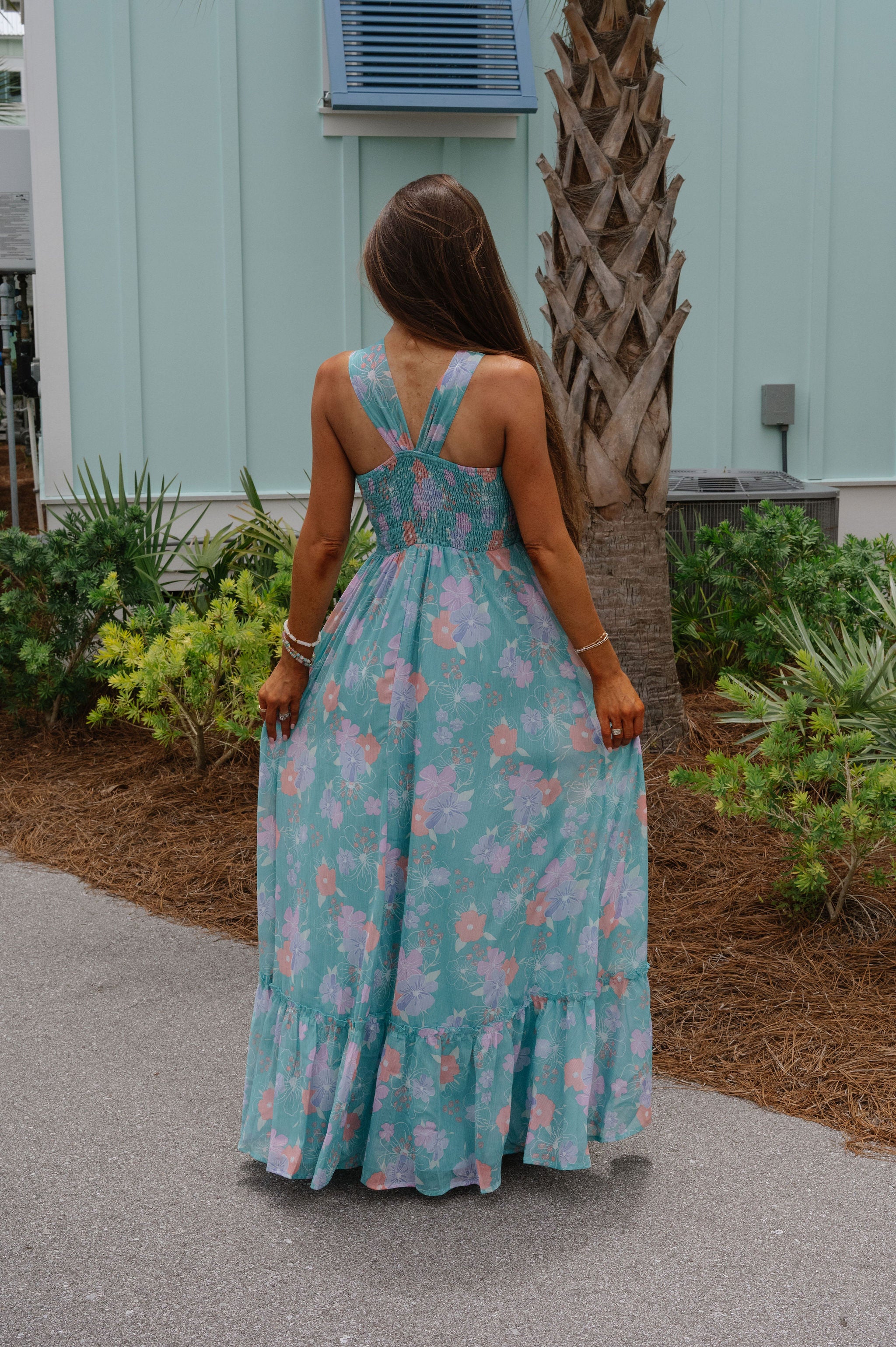Floral Multi Halter Dress- Turquoise