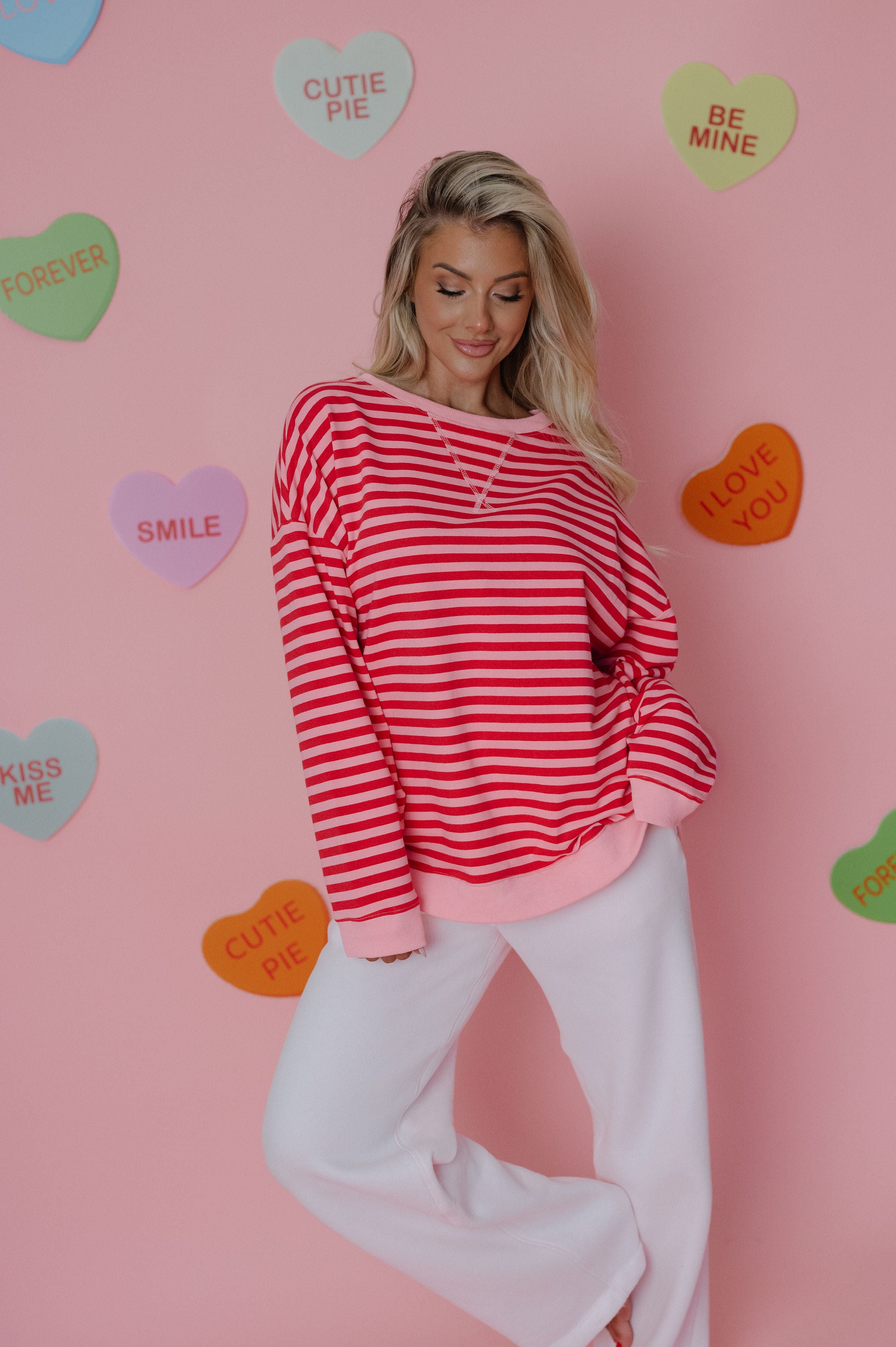 Oversized Striped Top- Pink/Red