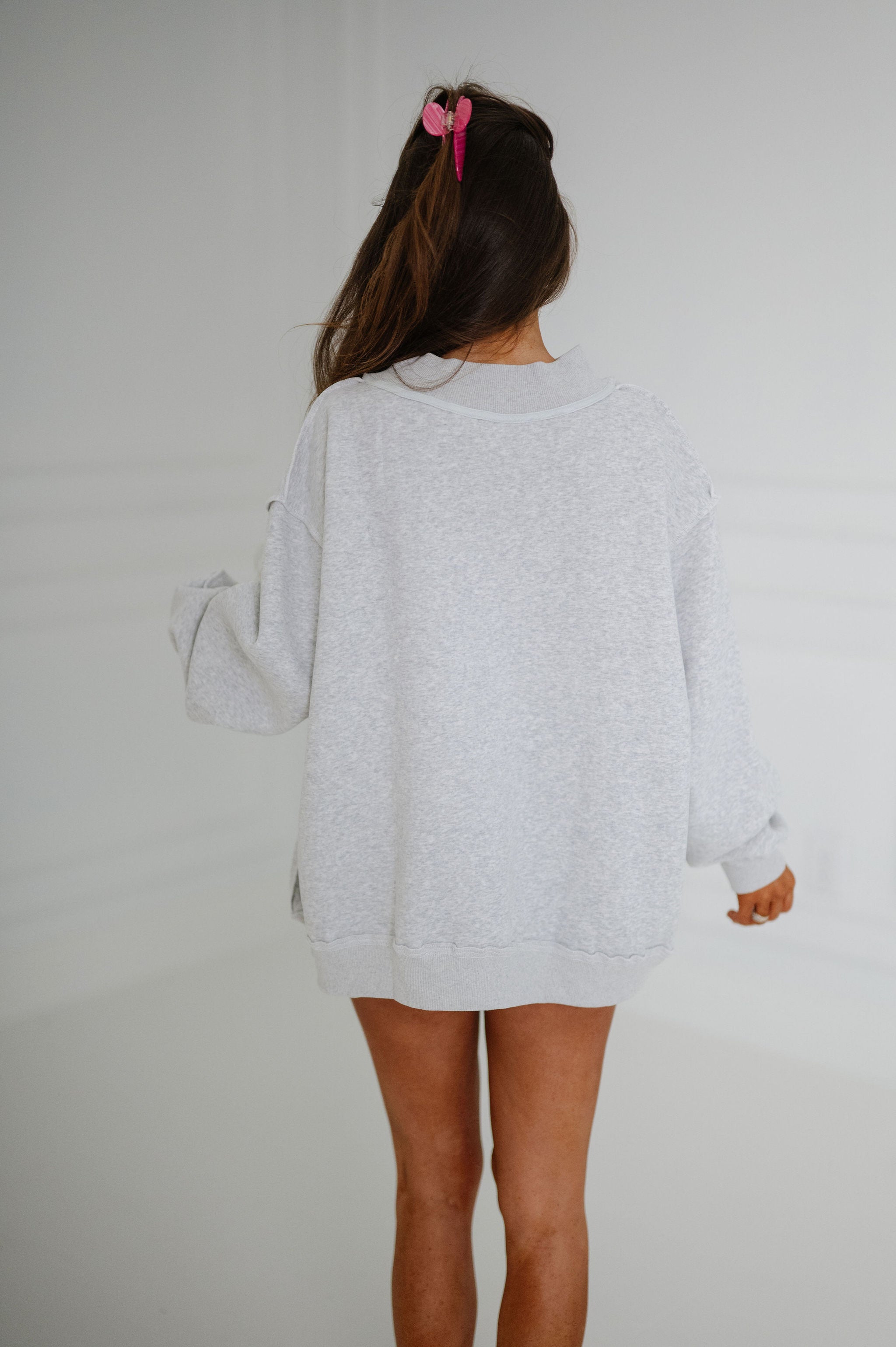 Jesus/God is Good Reversible Mock Neck-Heather Grey/Pink