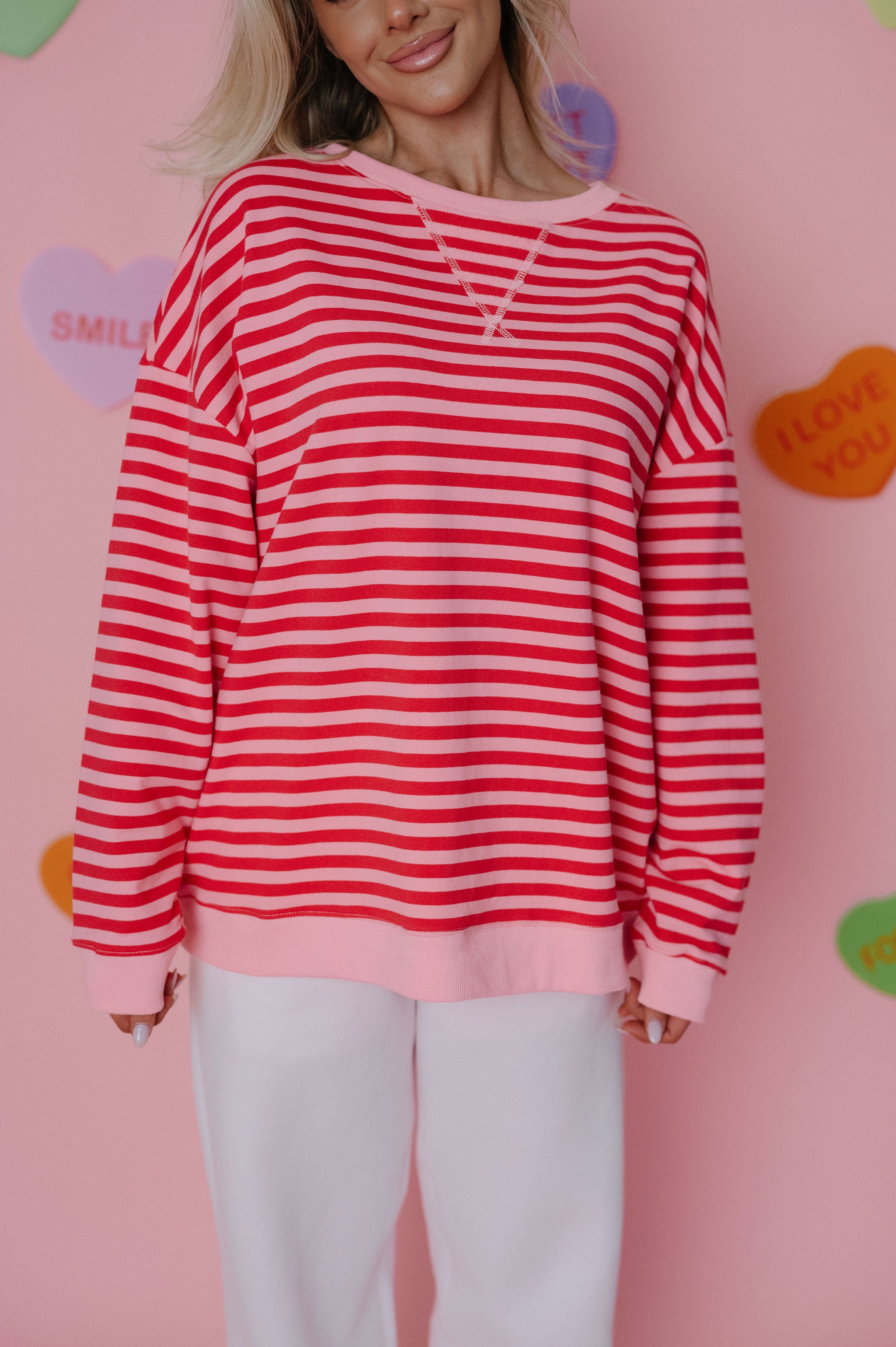 Oversized Striped Top- Pink/Red