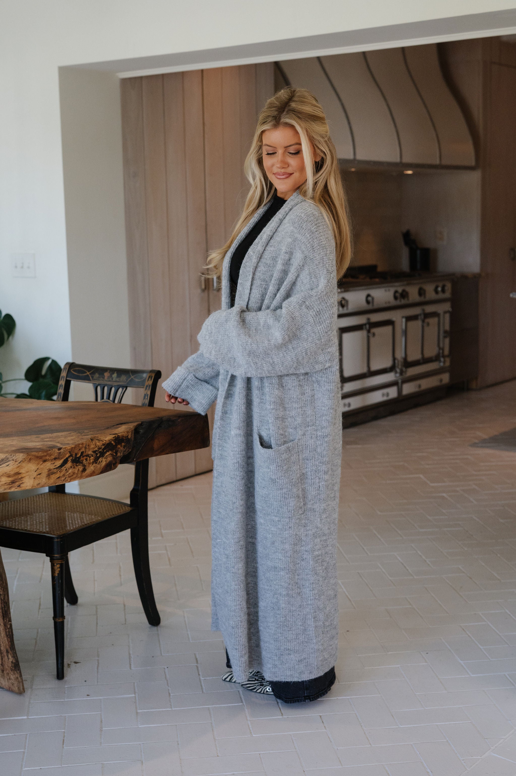Shawl Collar Open Cardigan-Heathered Grey