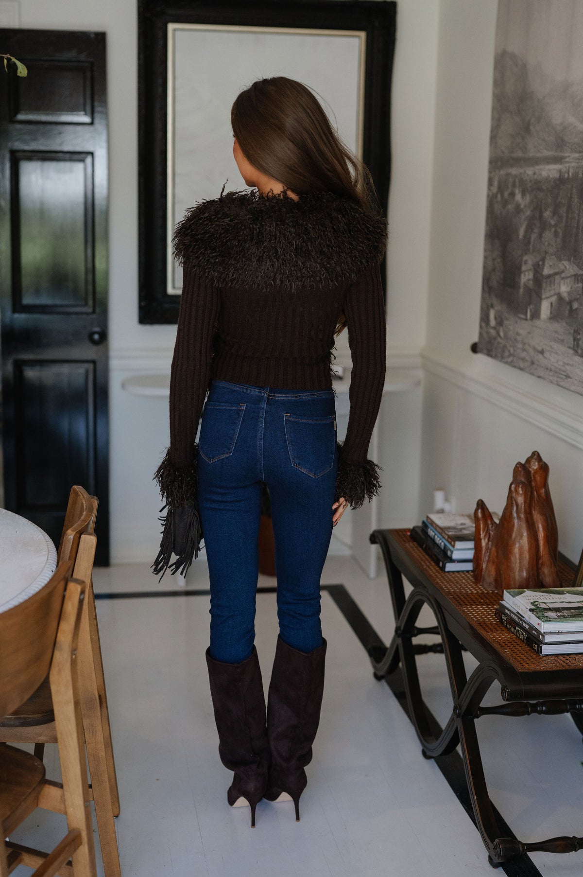 Faux Fur Trim Knit Cardigan