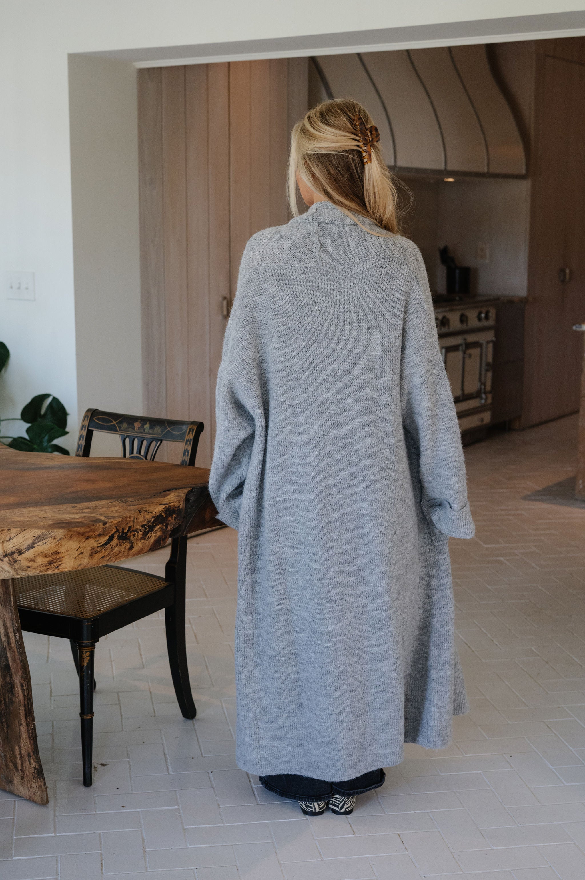 Shawl Collar Open Cardigan-Heathered Grey